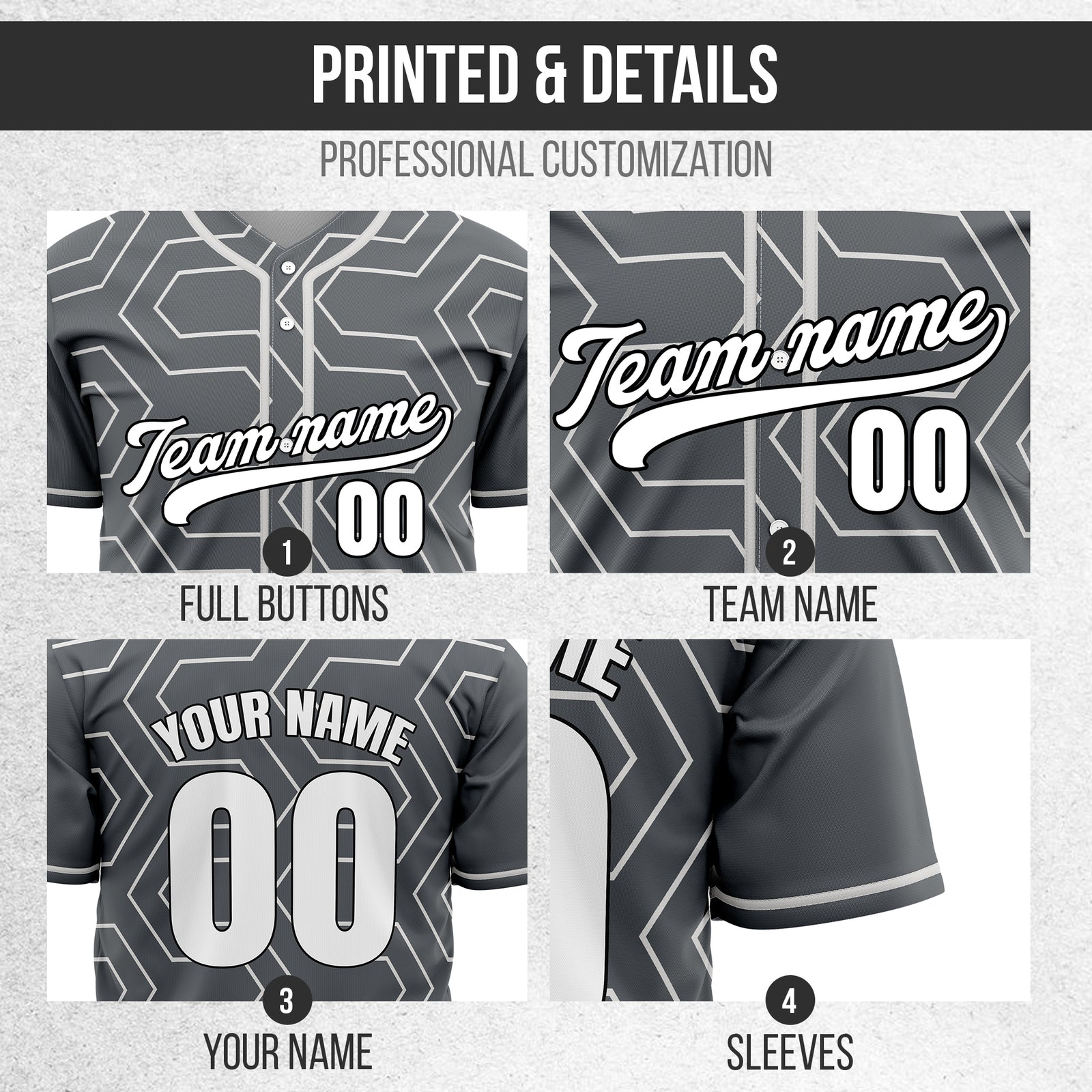 Custom Rhombus Rush Dark Grey Baseball Sports Jersey Personalized Uniform with Name & Number