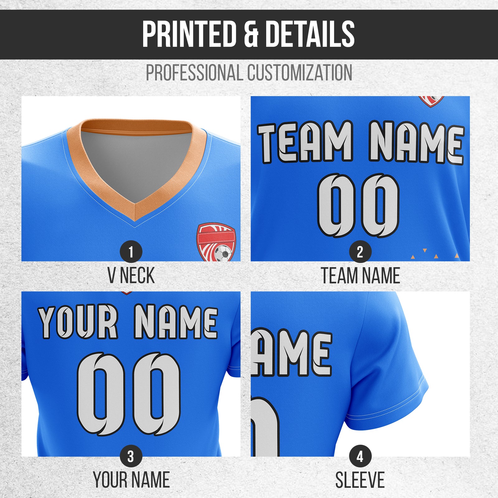 Custom Tri-Edge V-Side Pattern Blue Soccer sport Tops Jersey
