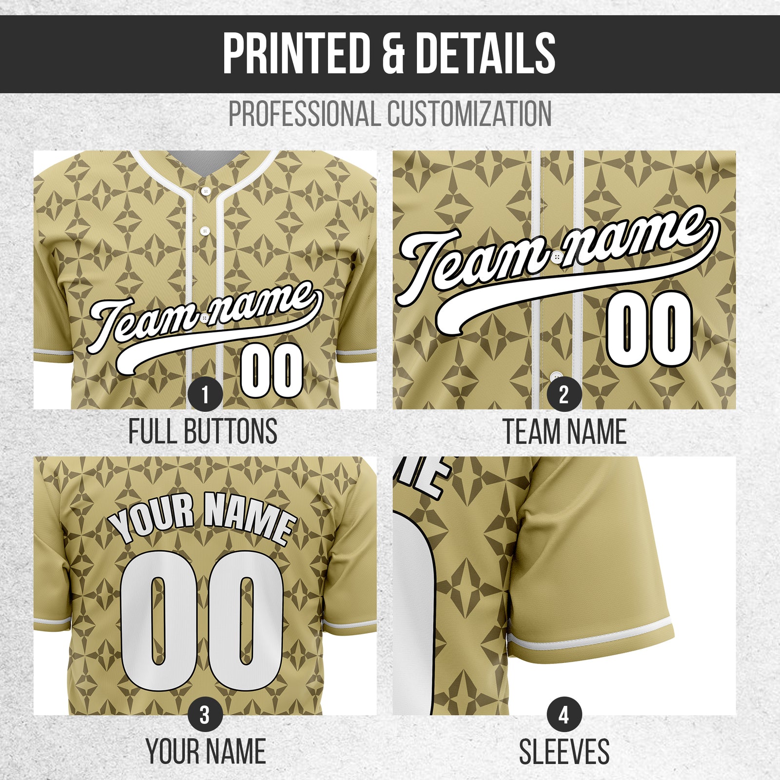 Custom Rhombic Khaki Baseball Sports Jersey Personalized Uniform with Name & Number