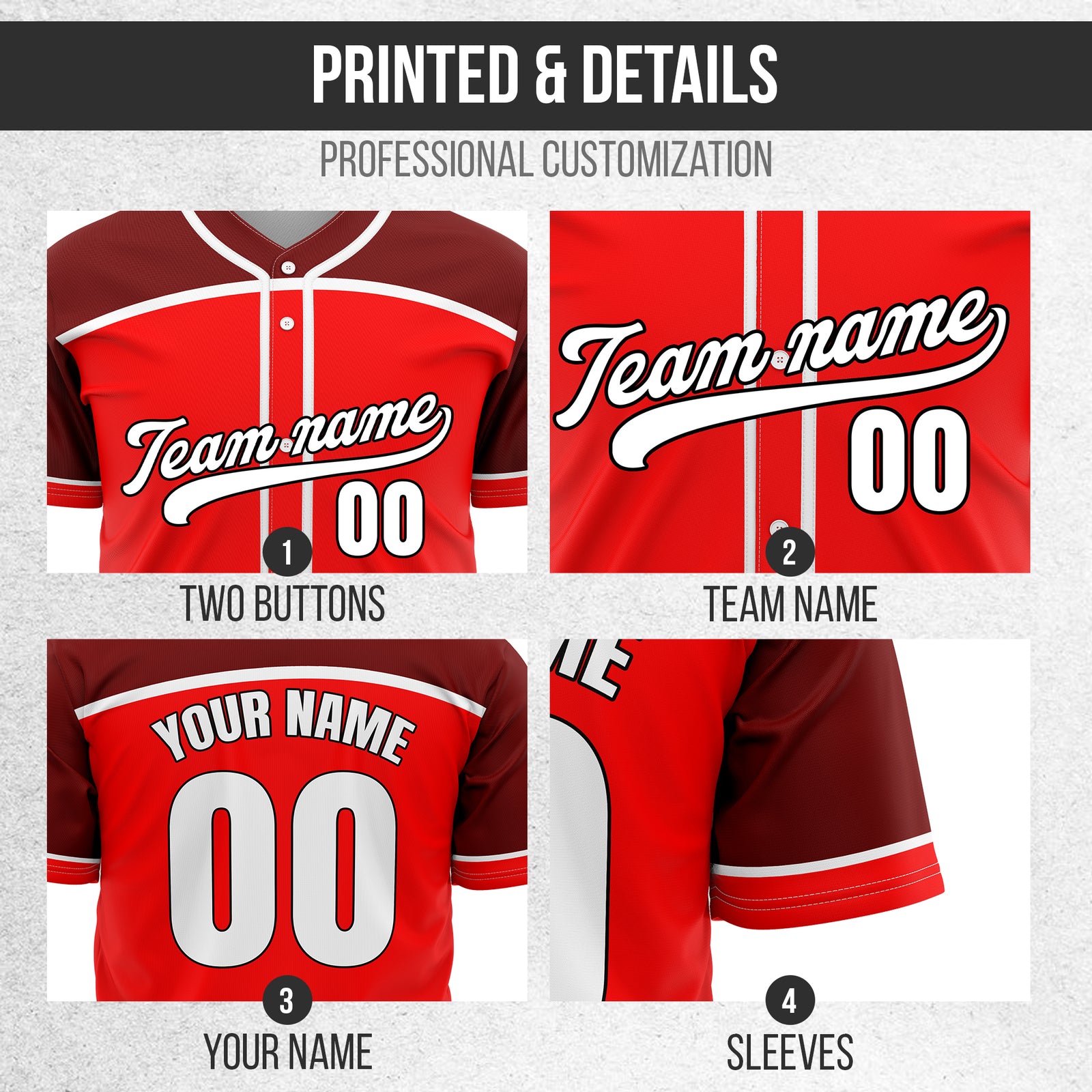 Custom Marquee Classic Baseball Red Sports Jersey Personalized Uniform with Name & Number