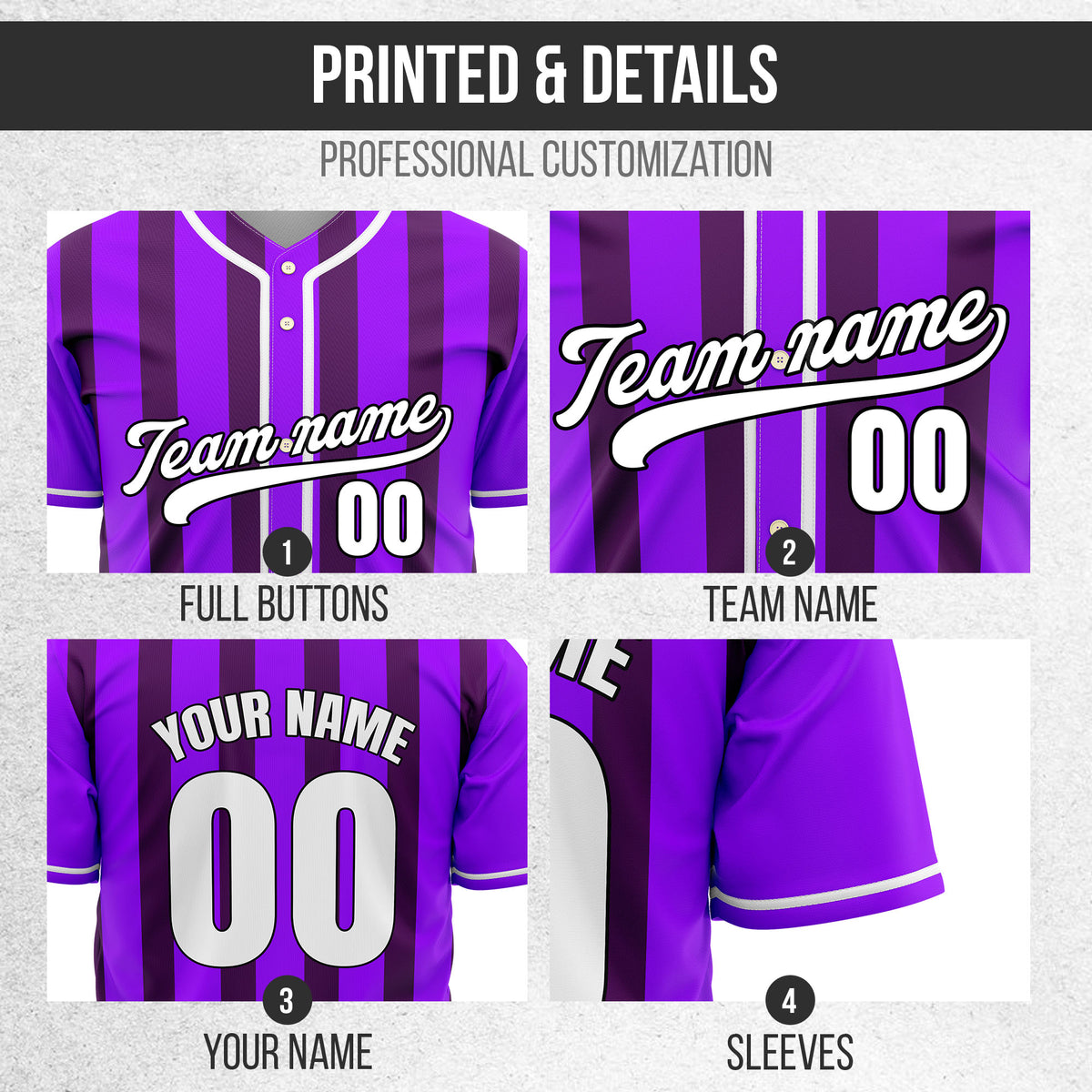 Custom Strikeforce Purple Raglan Style Baseball Sports Jersey Personalized Uniform with Name & Number