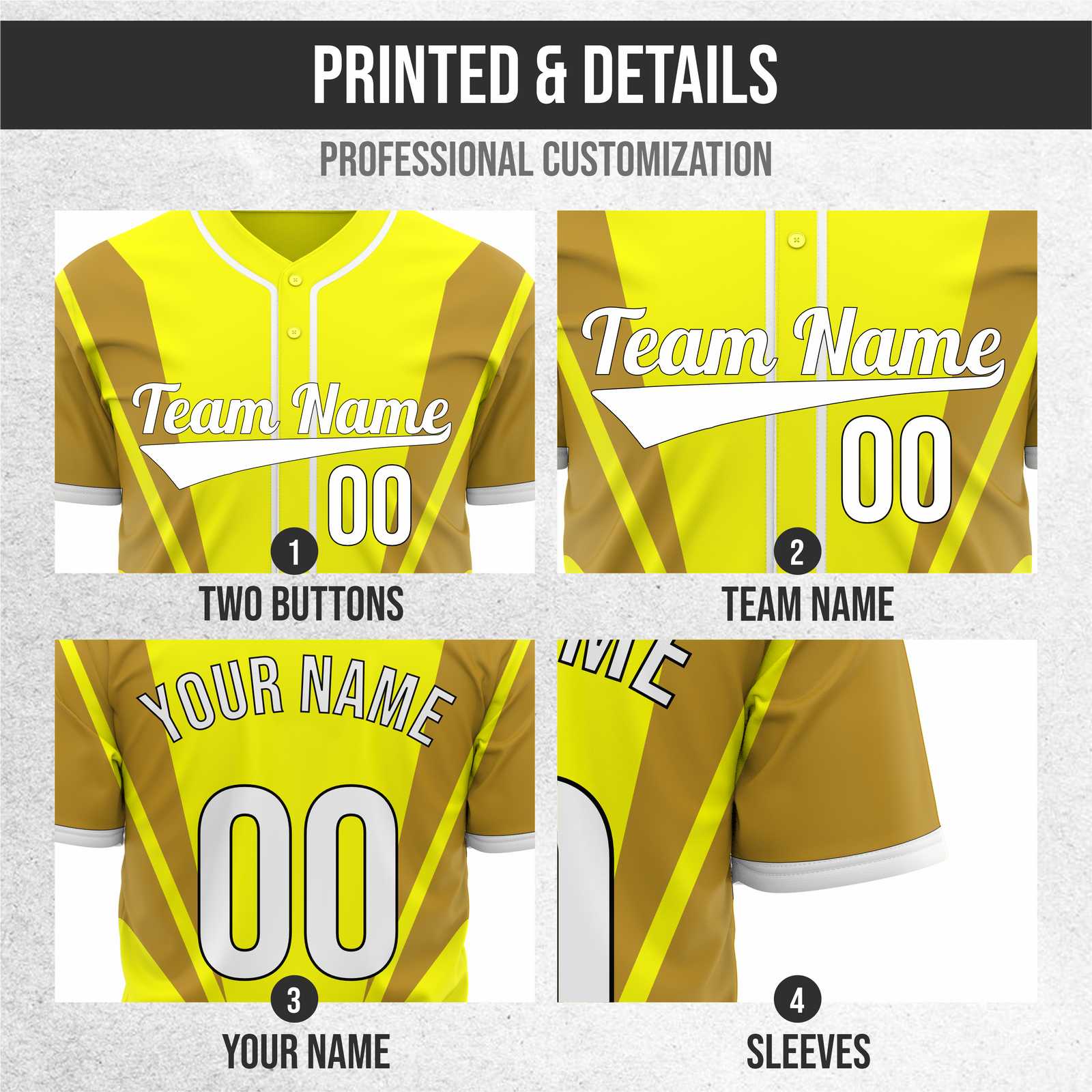 Custom Panel Flow Baseball Yellow Sports Jersey Personalized Uniform with Name & Number