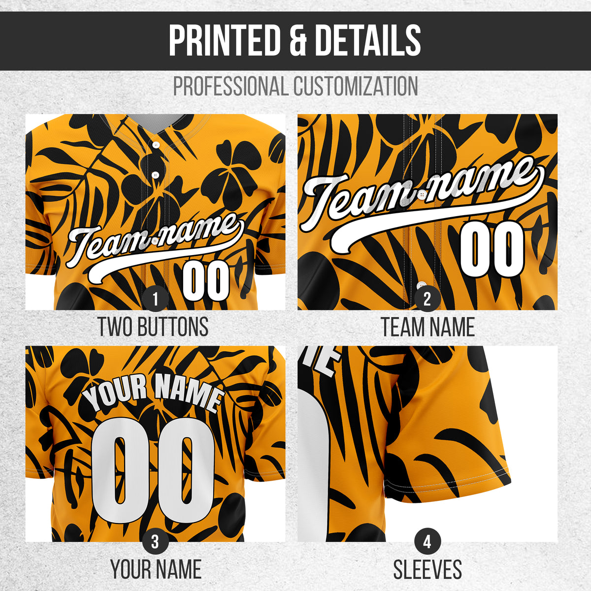 Custom Hawaiian Orange Baseball Sports Jersey Personalized Uniform with Name & Number
