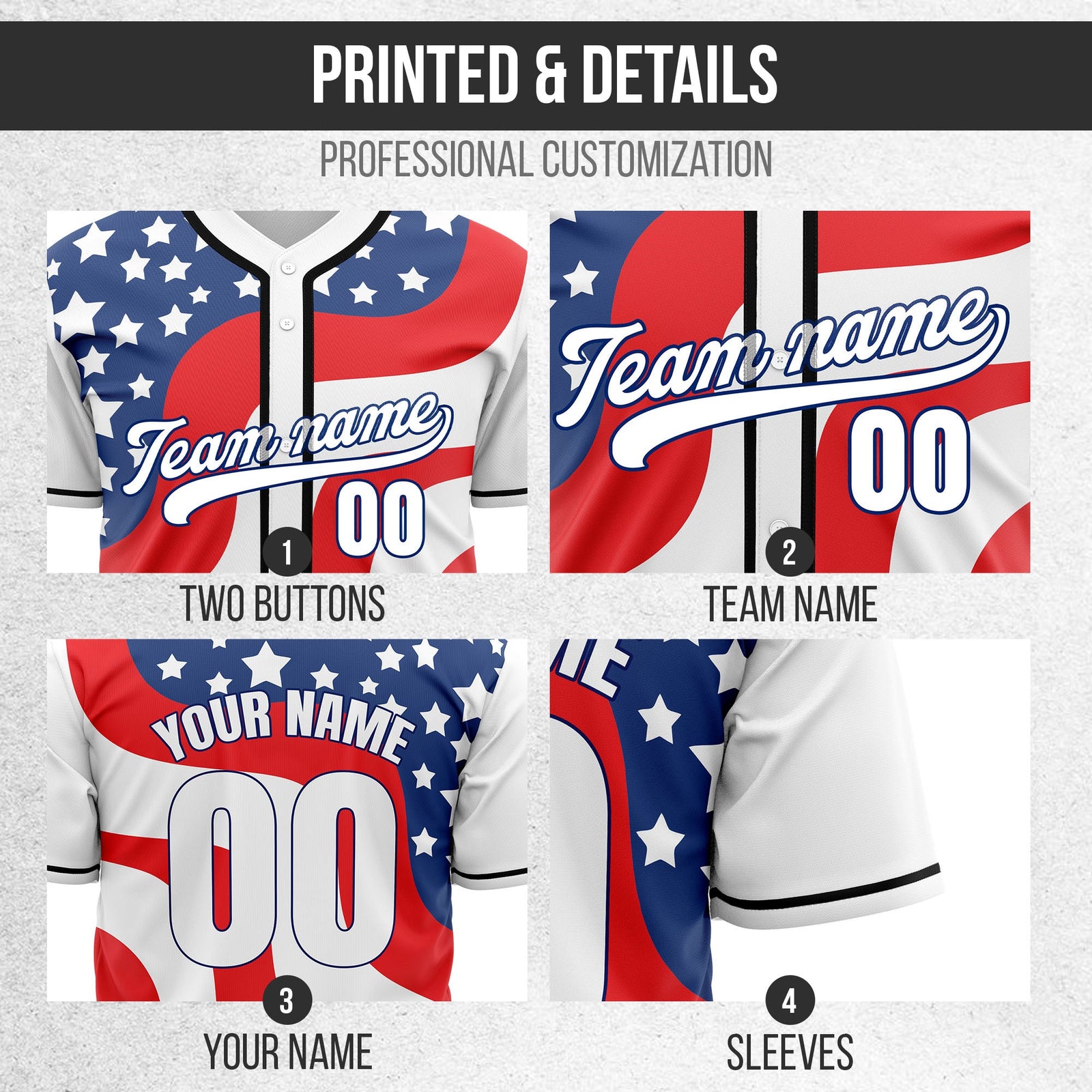 Custom Patriot Spirit Baseball Sports Jersey Personalized Uniform with Name & Number