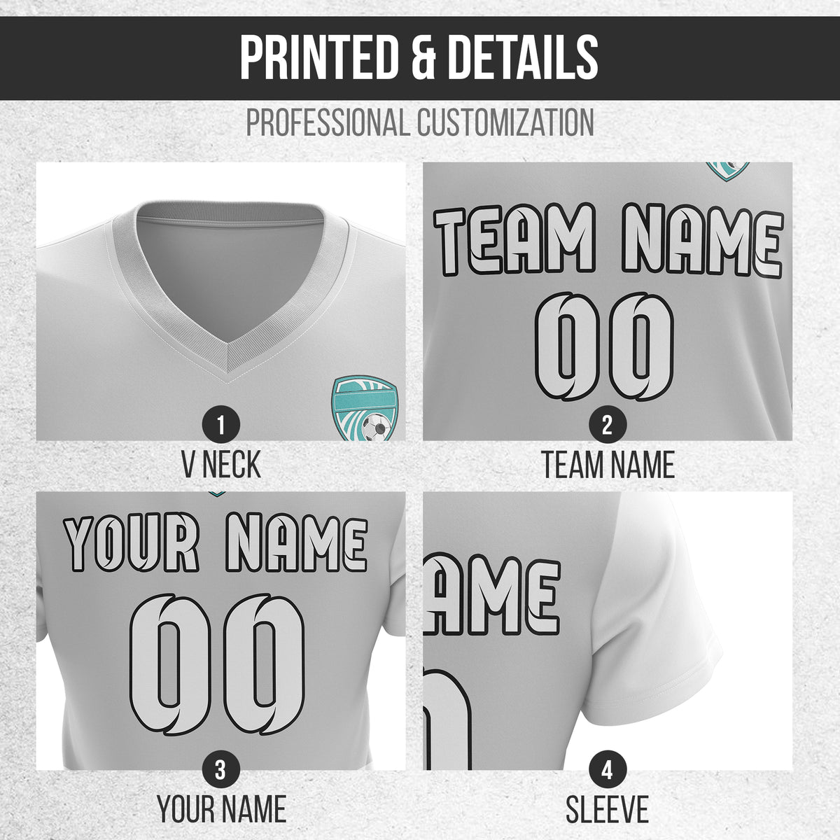 Custom BaseLine V Stripe Pattern Grey Soccer sport Tops Jersey