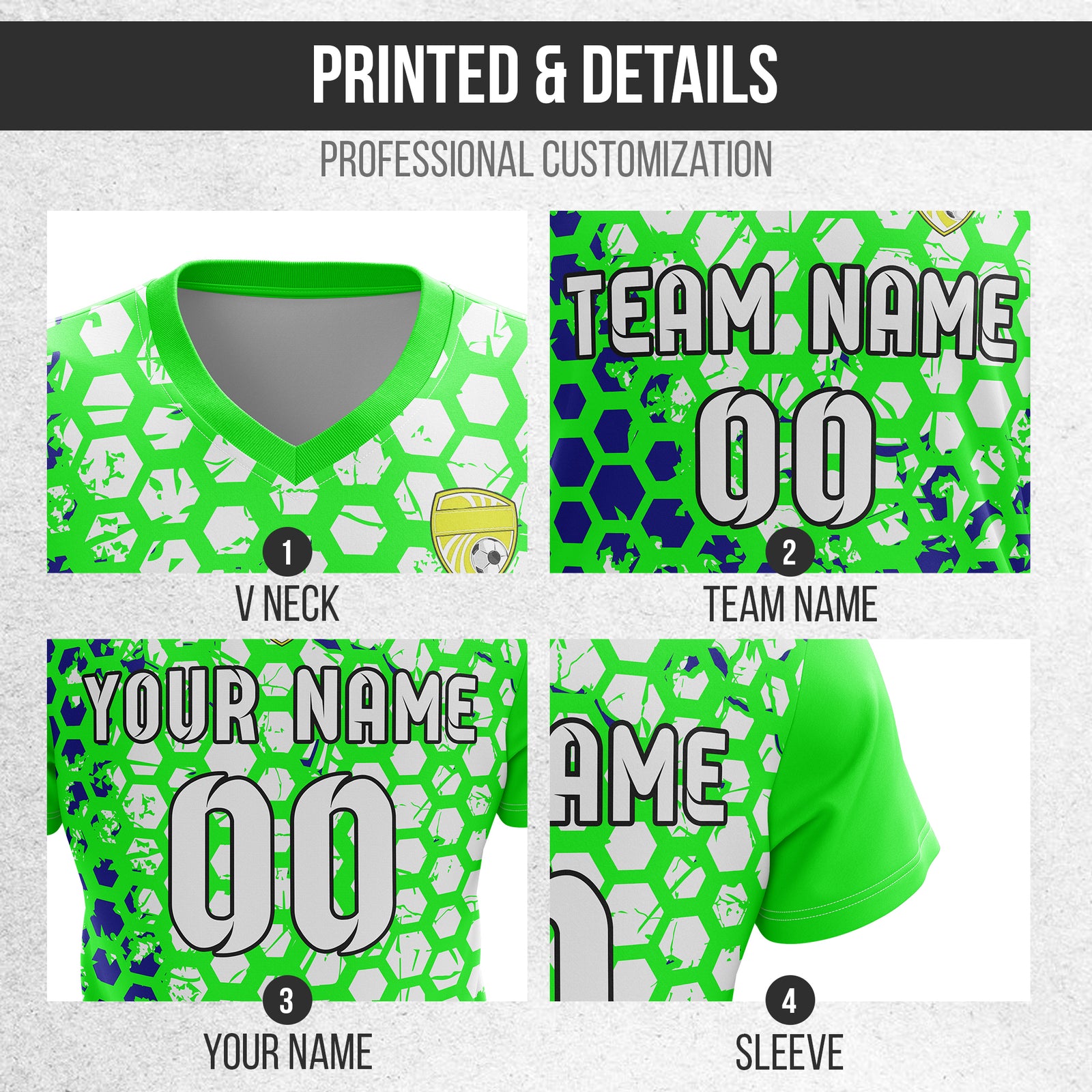 Custom Hex V-Full Pattern Neon Green Soccer sport Tops Jersey