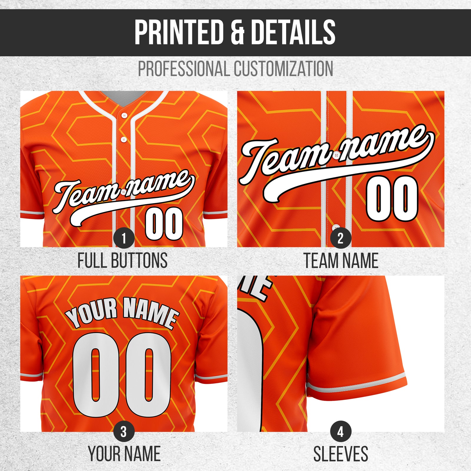 Custom Rhombus Rush Orange Baseball Sports Jersey Personalized Uniform with Name & Number