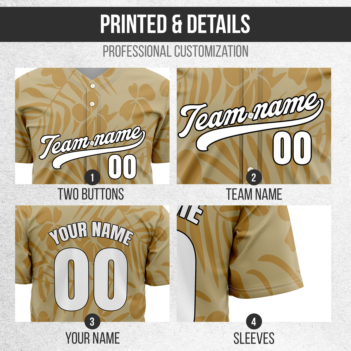 Custom Hawaiian Khaki Baseball Sports Jersey Personalized Uniform with Name & Number