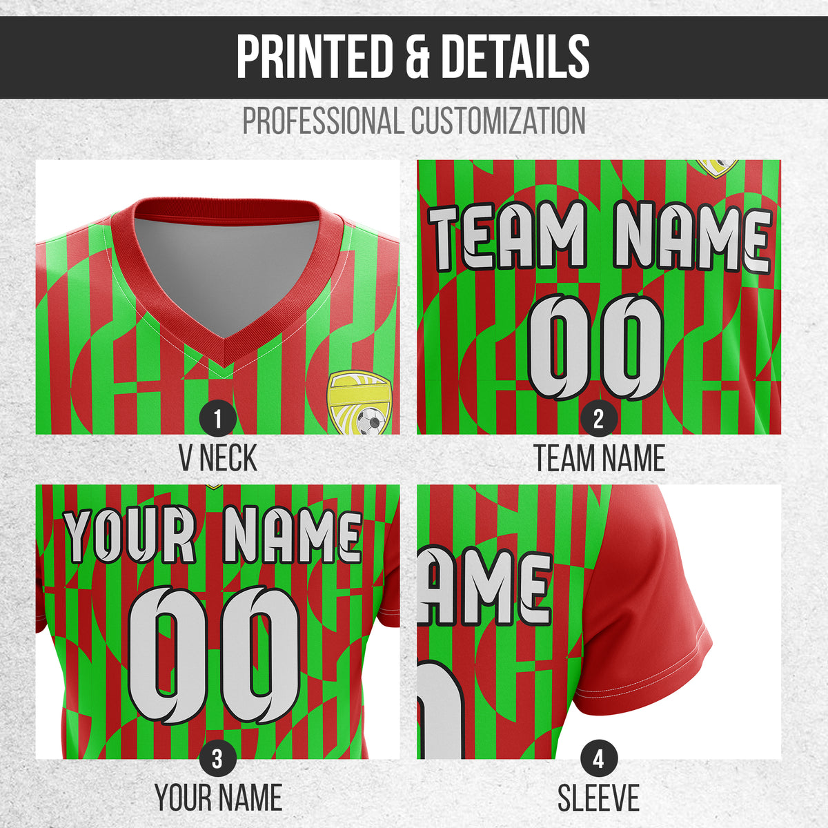 Custom Pulse Grid V-Full Pattern Red Soccer sport Tops Jersey