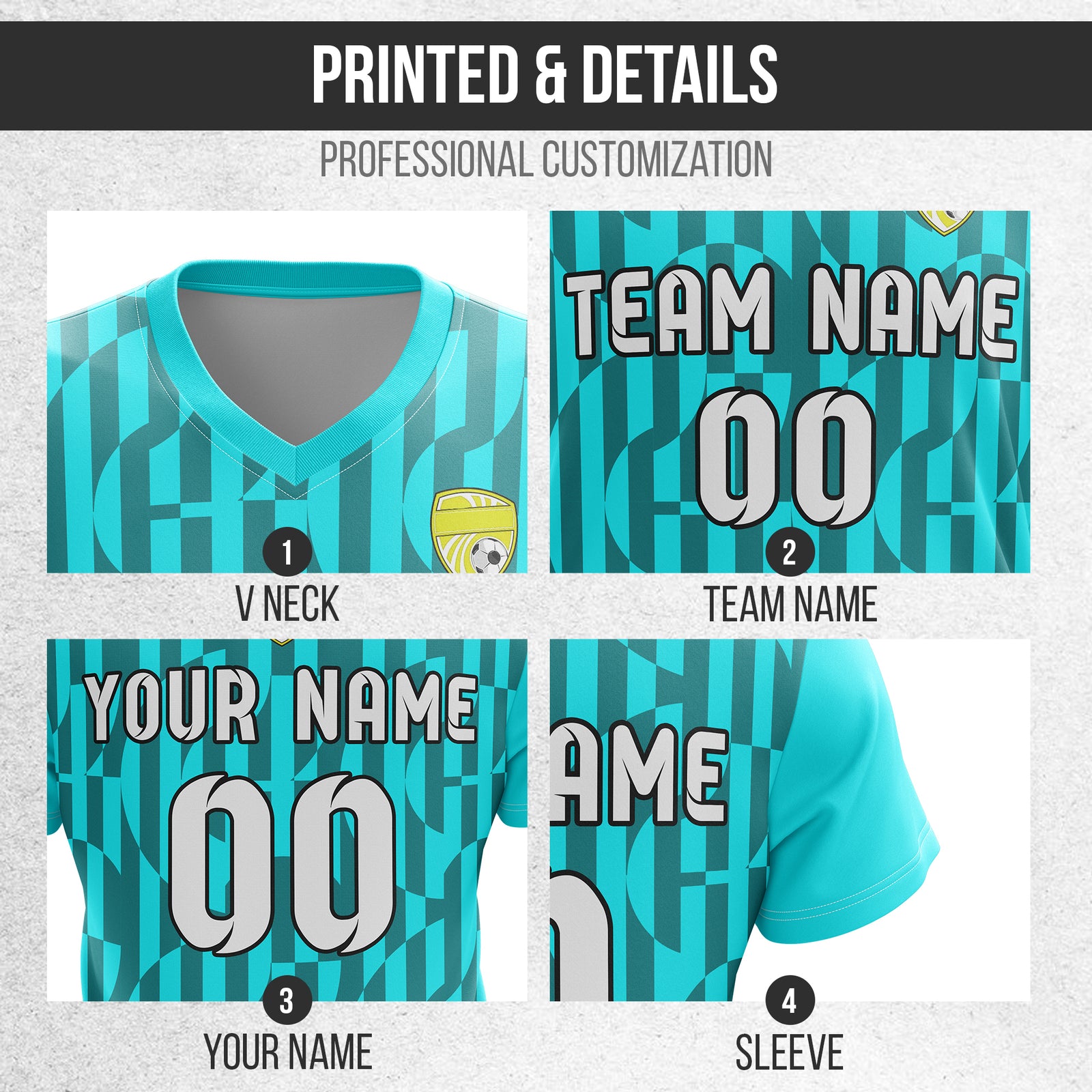 Custom Pulse Grid V-Full Pattern Aqua Soccer sport Tops Jersey