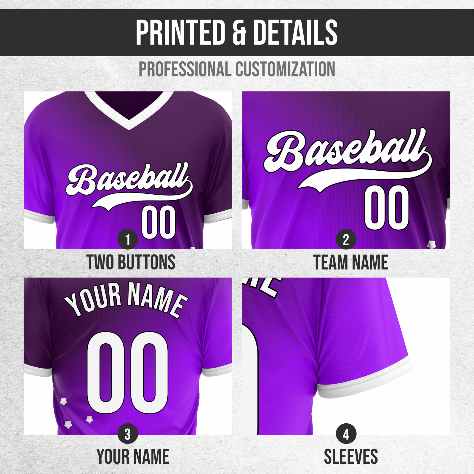 Custom Twilight Stars Baseball Purple Sports Jersey Personalized Uniform with Name & Number