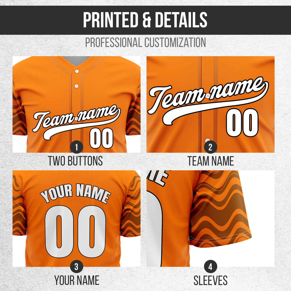 Custom Wave Orange Baseball Sports Jerseys Personalized Uniform with Name & Number