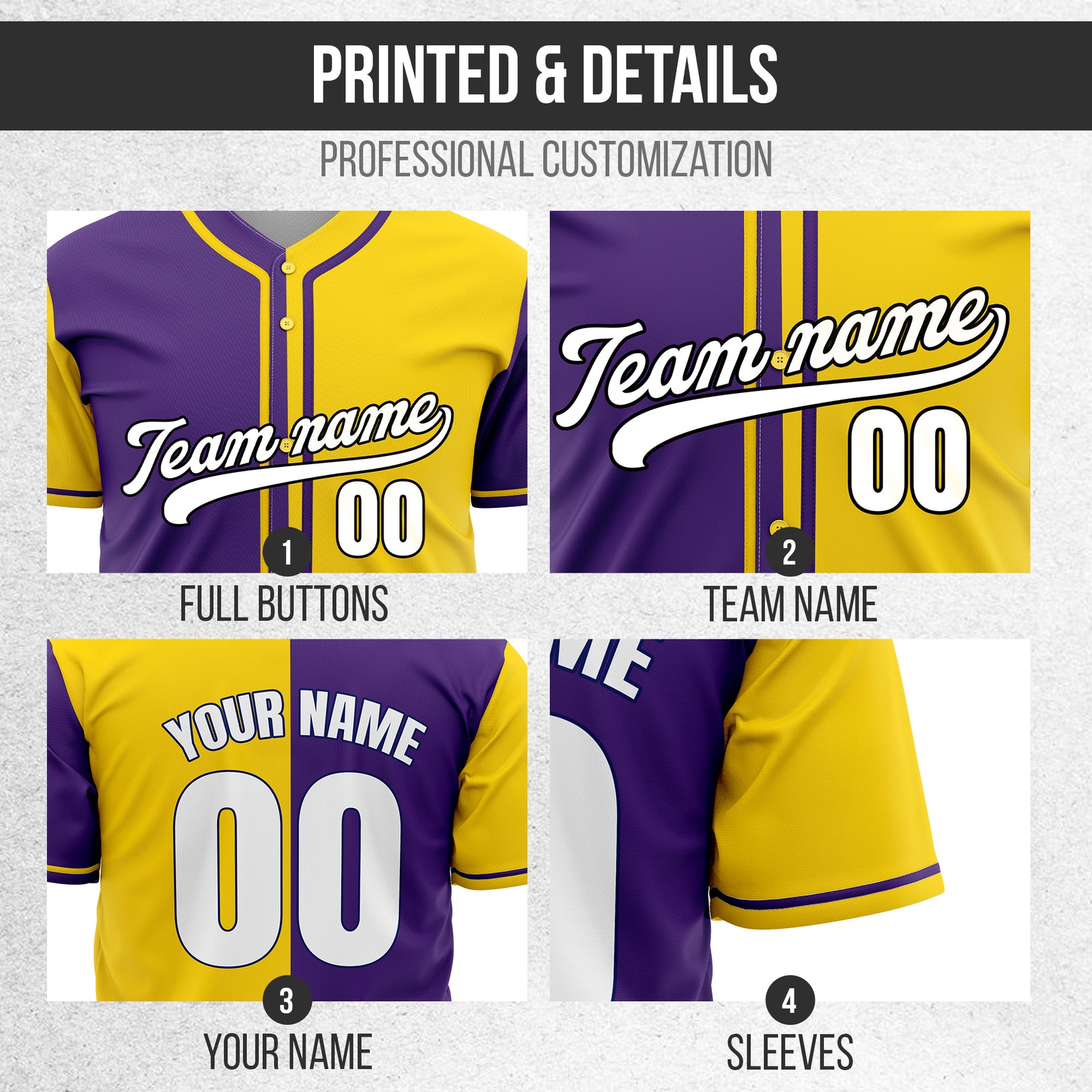 Custom Split Baseball Yellow Sports Jersey Personalized Uniform with Name & Number
