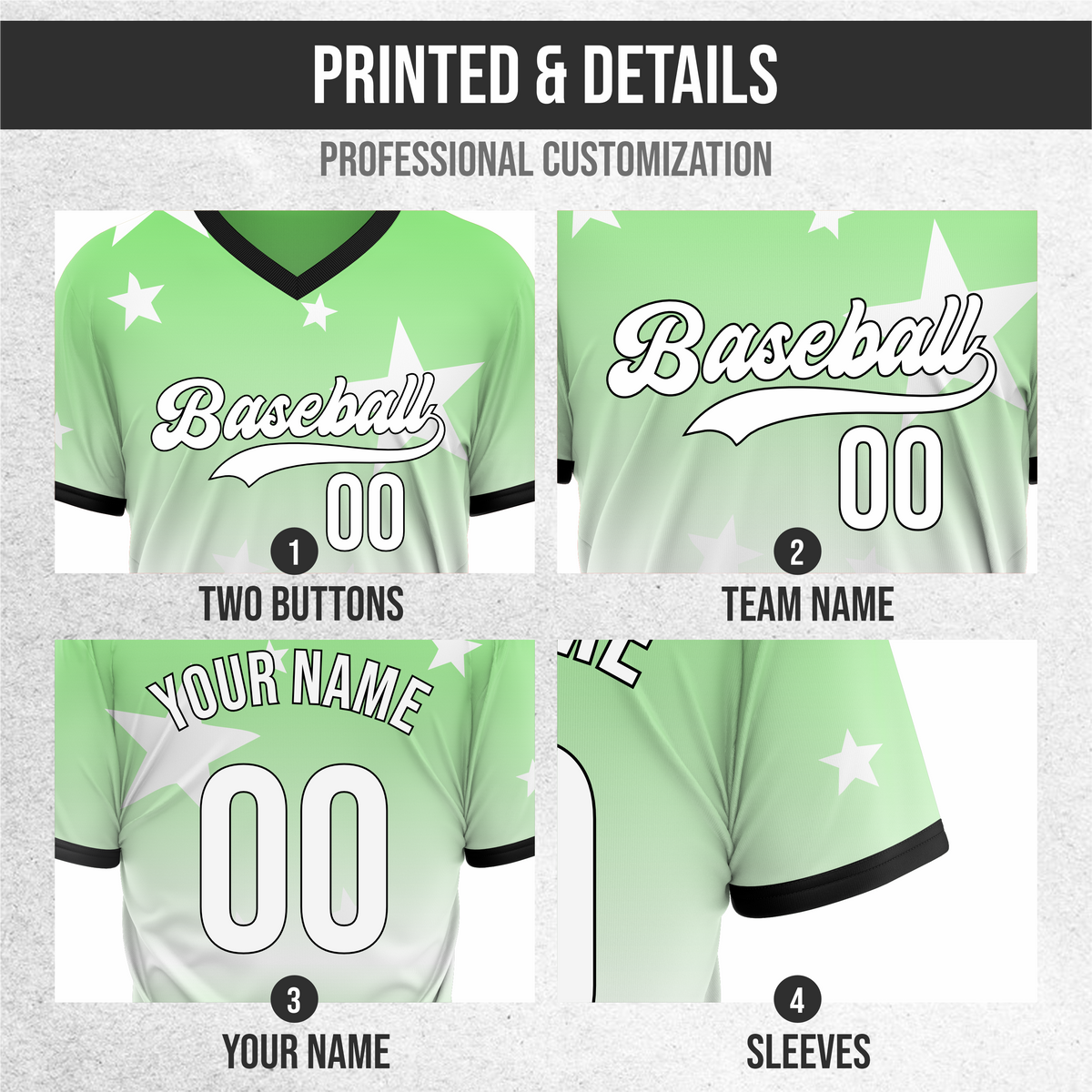 Custom Starfall Gradient Baseball Green Sports Jersey Personalized Uniform with Name & Number