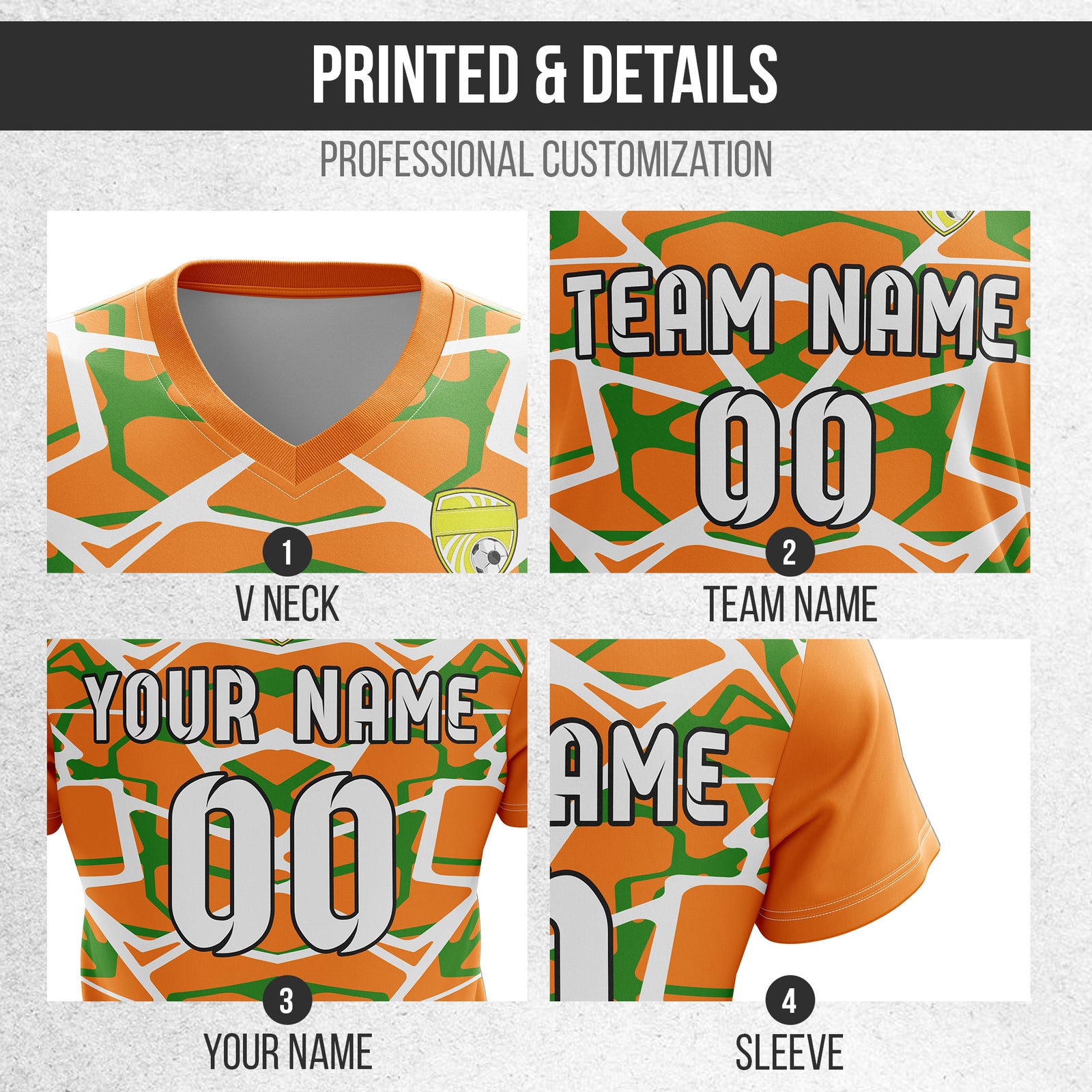 Custom Wild Pulse V-Full Pattern Orange  Soccer sport Tops Jersey