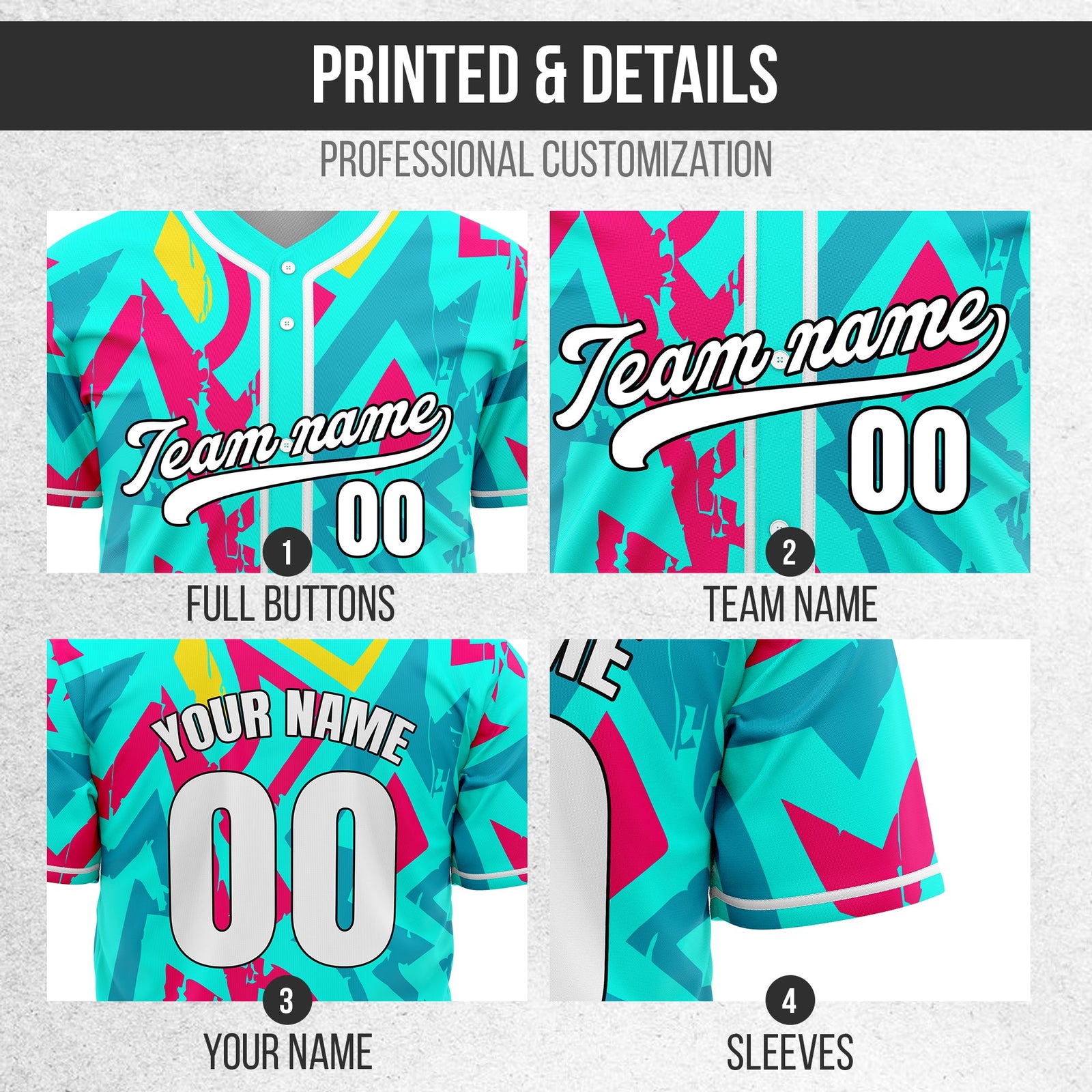 Custom Splash Aqua Baseball Sports Jersey Personalized Uniform with Name & Number