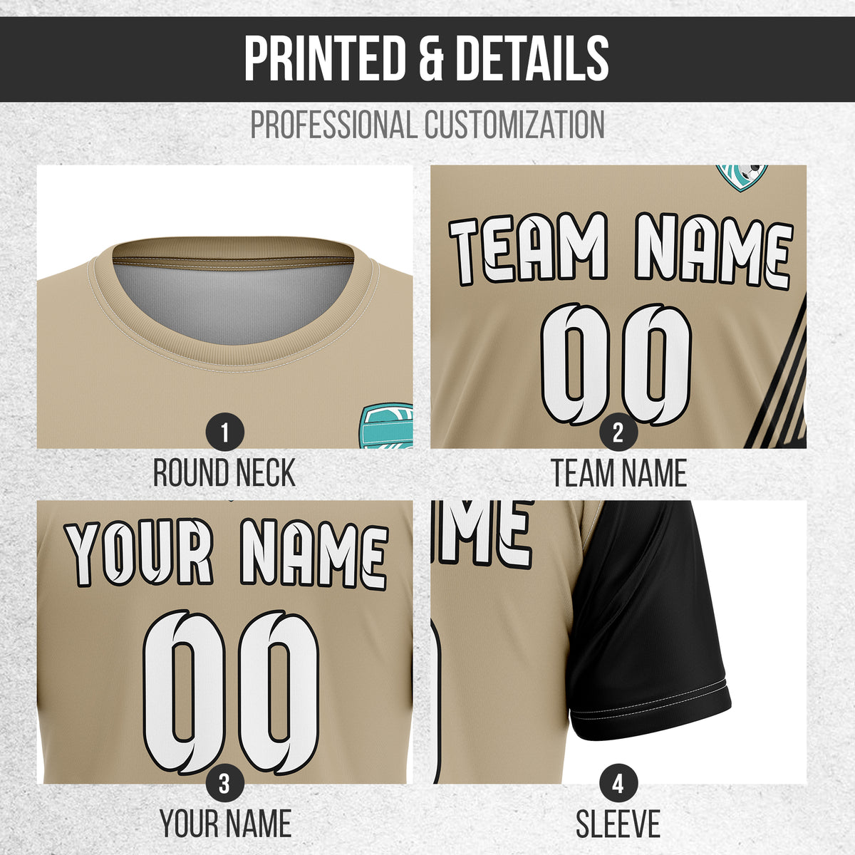 Custom Rapid Line R Side Pattern Soccer khaki sport Tops Jersey