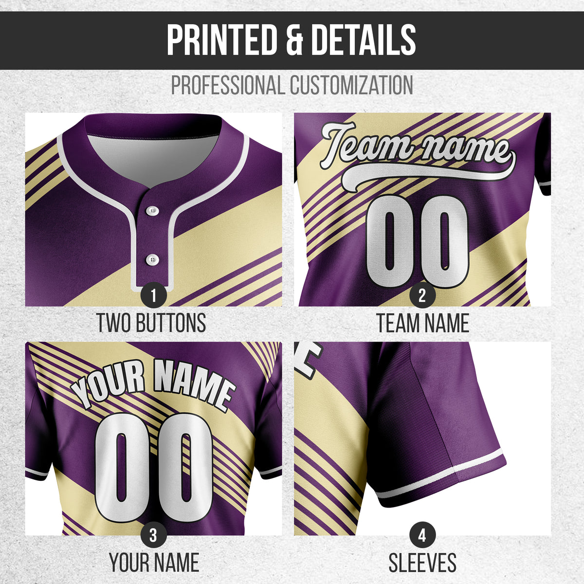 Custom Crossfire Purple Baseball Sports Jersey Personalized Uniform with Name & Number