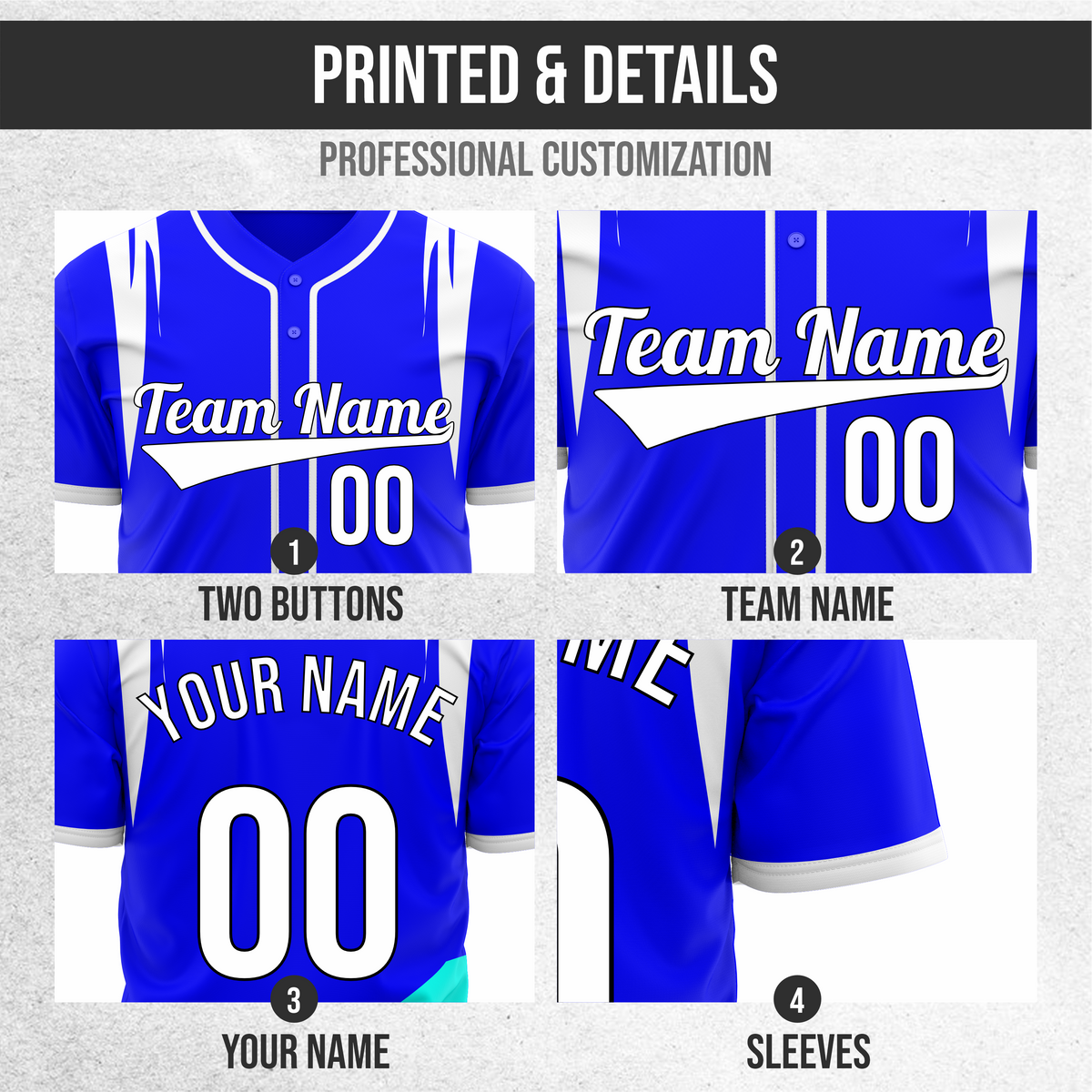 Custom Curve Edge Baseball Blue Sports Jersey Personalized Uniform with Name & Number