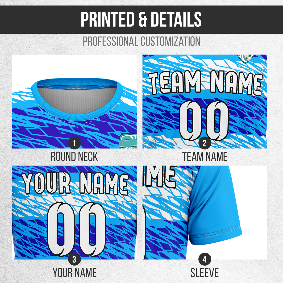 Custom Flare Strike R-Full Pattern Soccer Blue Sport Tops Jersey