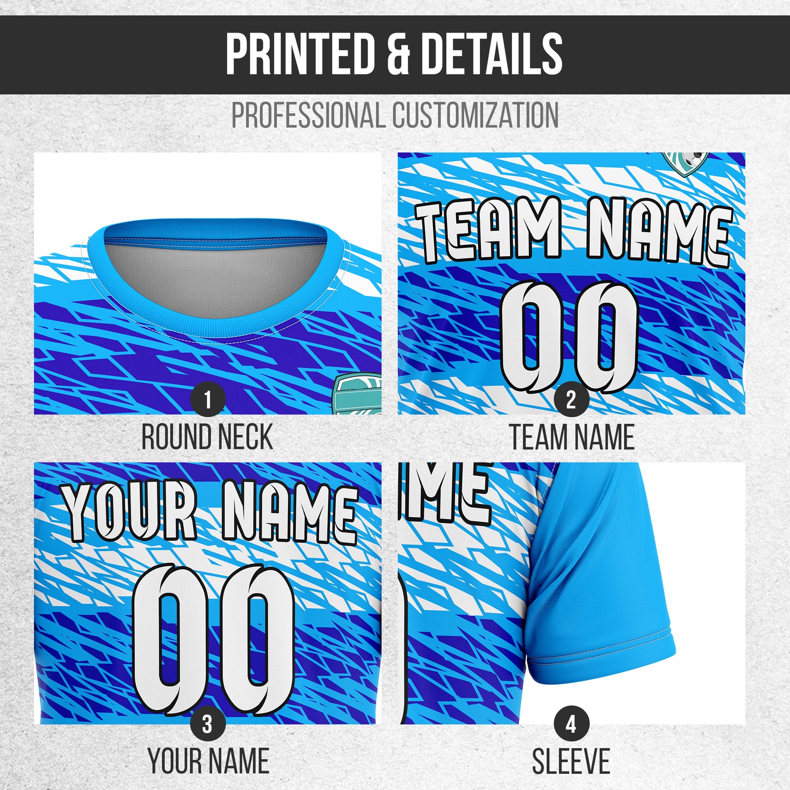 Custom Flare Strike R-Full Pattern Soccer Blue Sport Tops Jersey