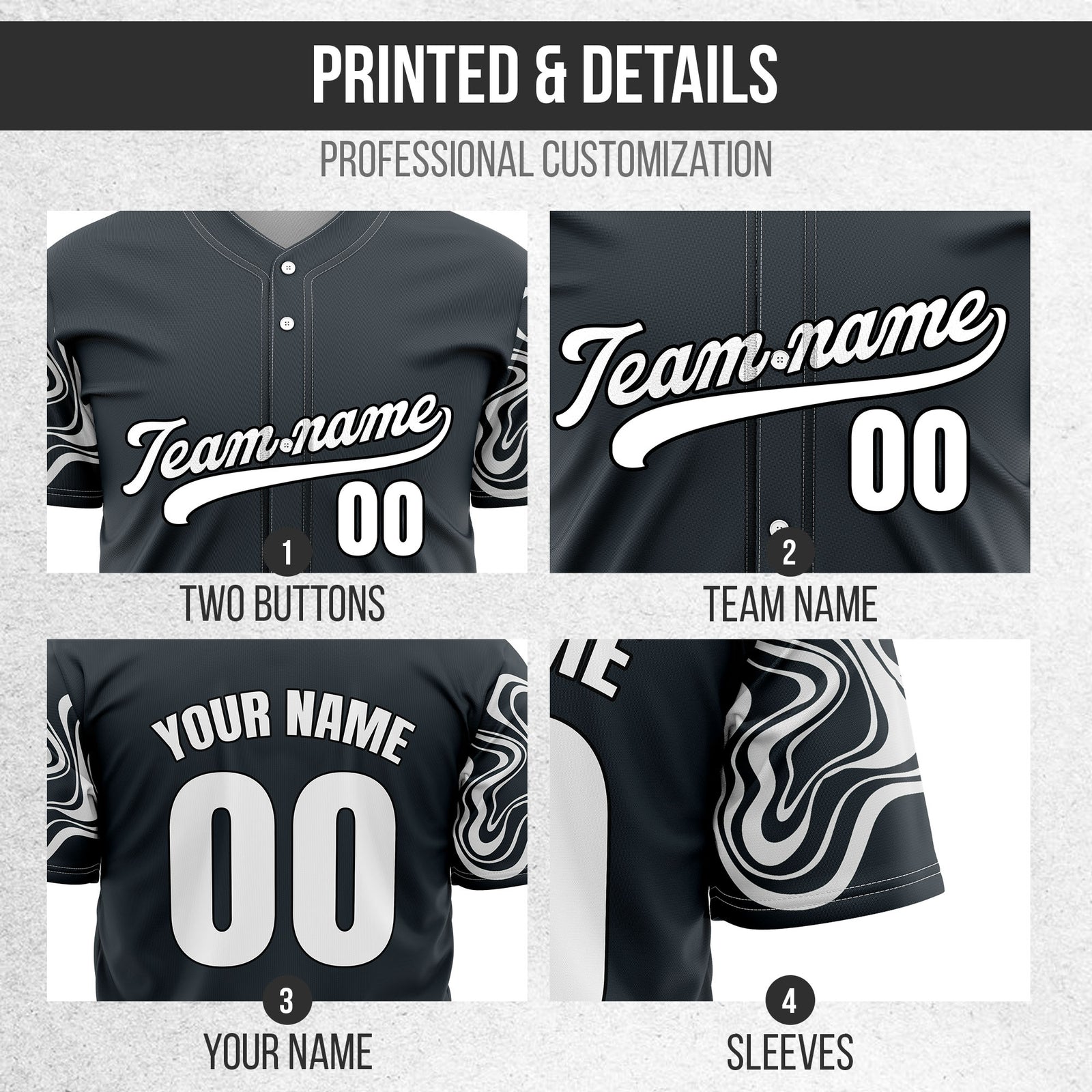 Custom Wave Grey Baseball Sports Jerseys Personalized Uniform with Name & Numbers