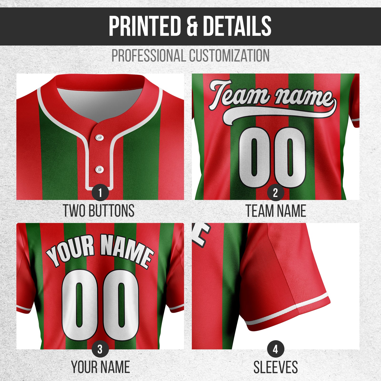 Custom Dual Stripe Red Baseball Sports Jersey Personalized Uniform with Name & Number