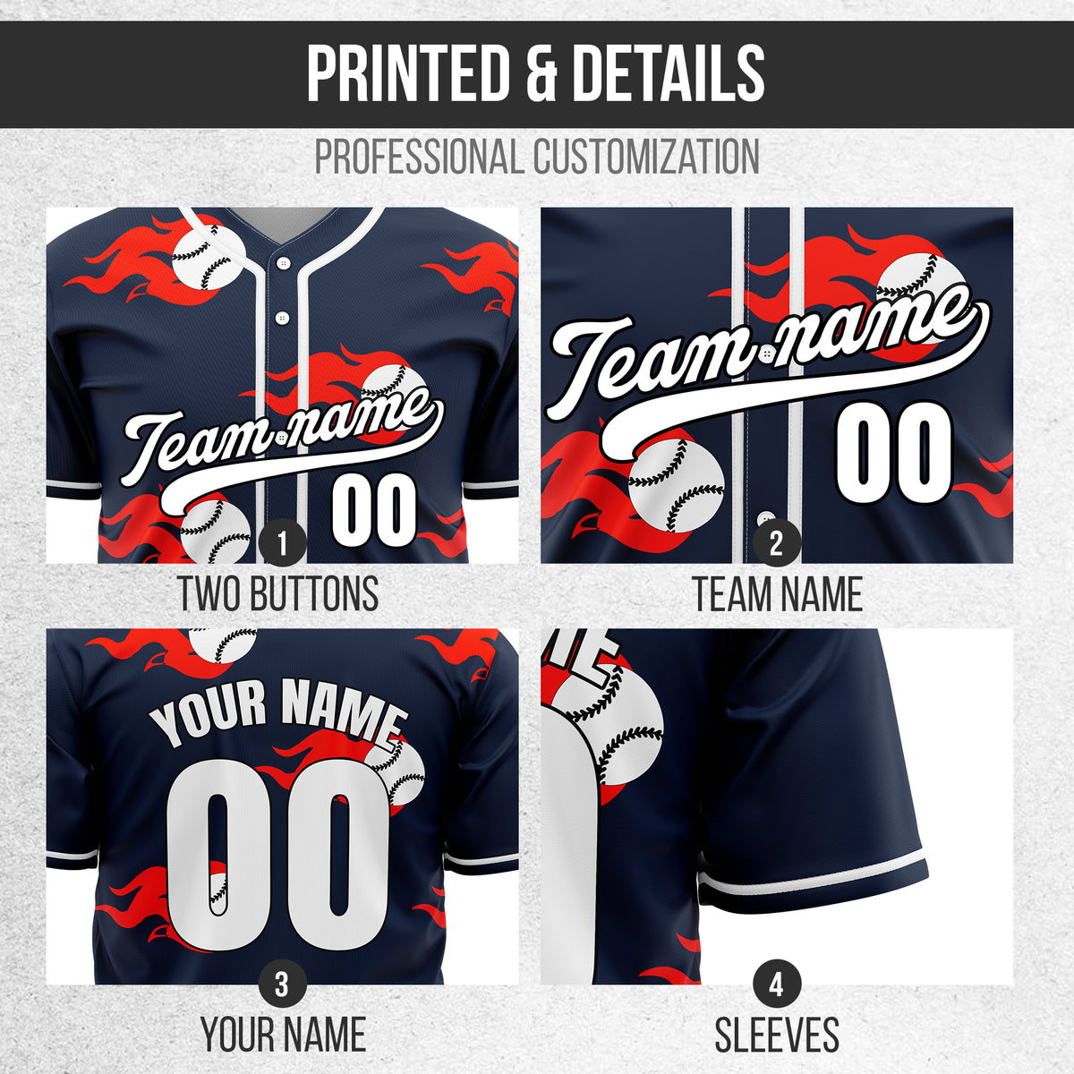 Custom Fireballers Navy Baseball Sports Jersey Personalized Uniform with Name & Number