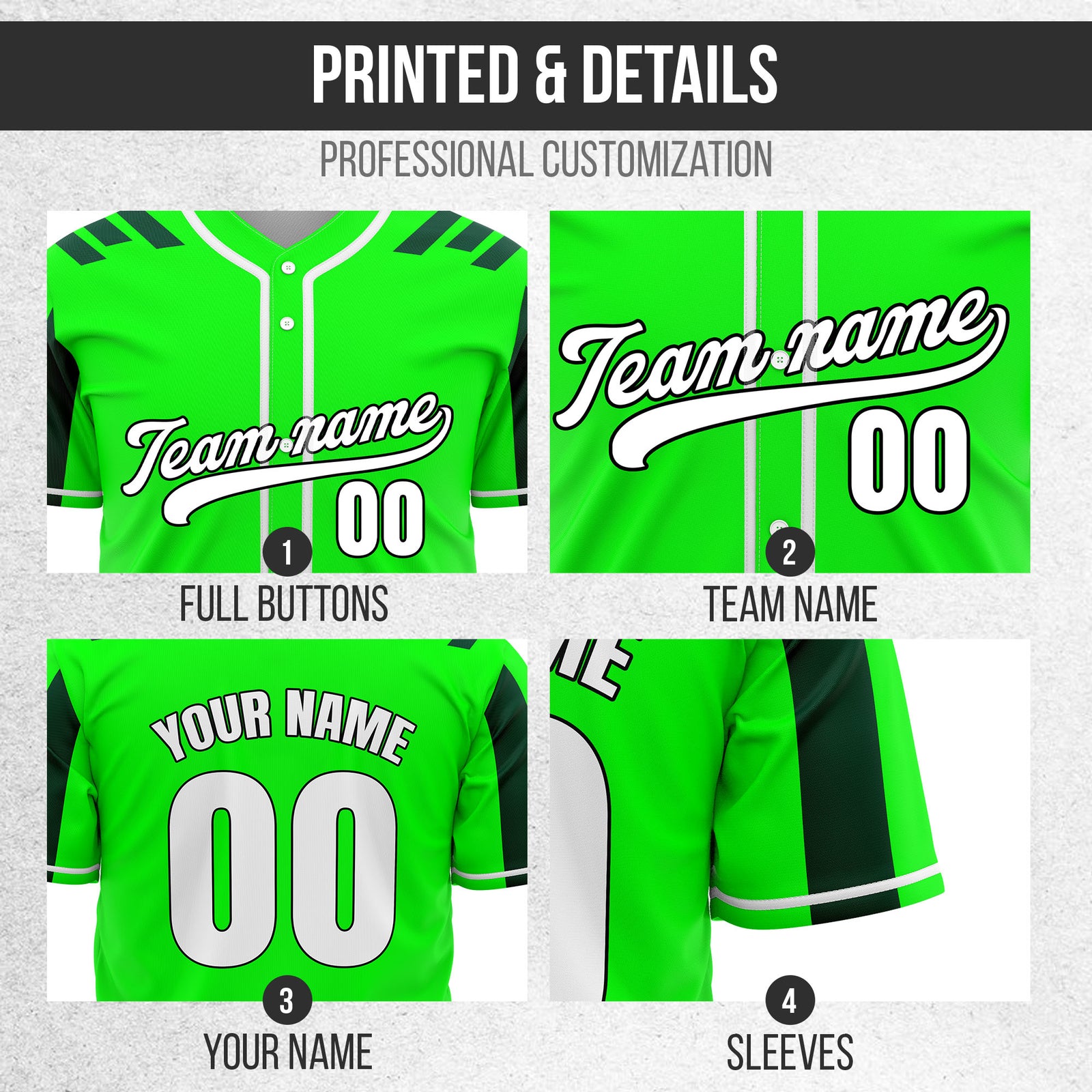 Custom Radiant Strike Green Raglan Style Baseball Sports Jersey Personalized Uniform with Name & Number