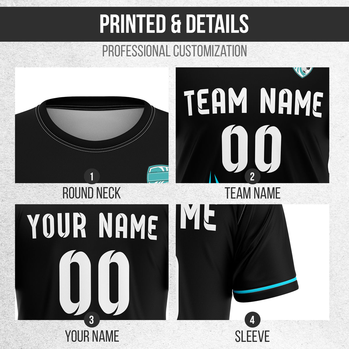 Custom Spark Strike R Side Pattern Soccer Black Sport Tops Jersey
