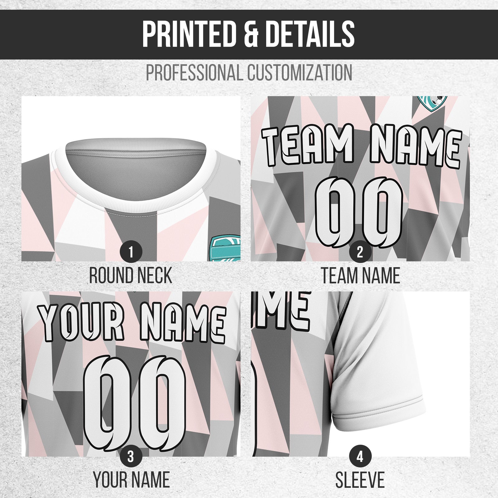 Custom Crystal R-Full Pattern Soccer White Sport Tops Jersey