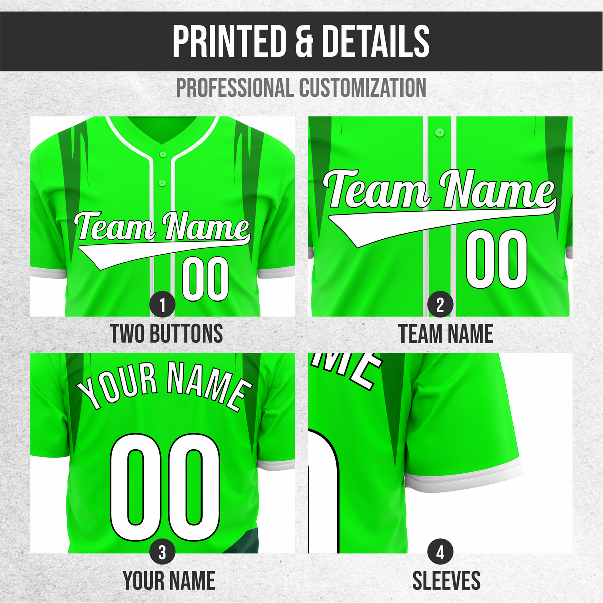 Custom Curve Edge Baseball Green Sports Jersey Personalized Uniform with Name & Number