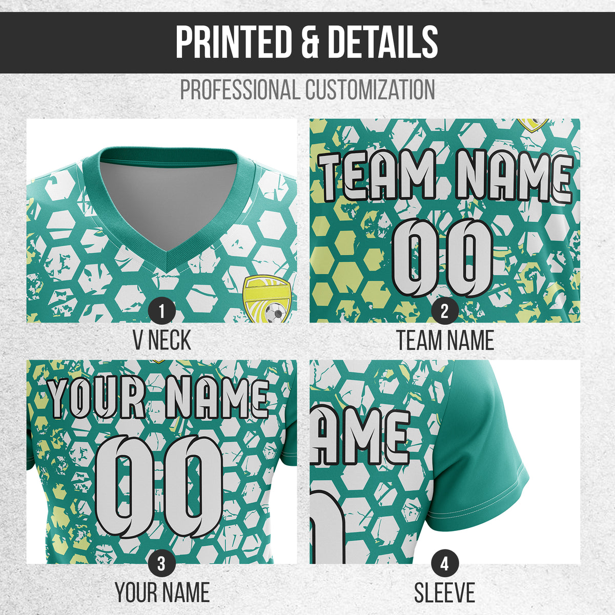 Custom Hex V-Full Pattern Teal Soccer sport Tops Jersey