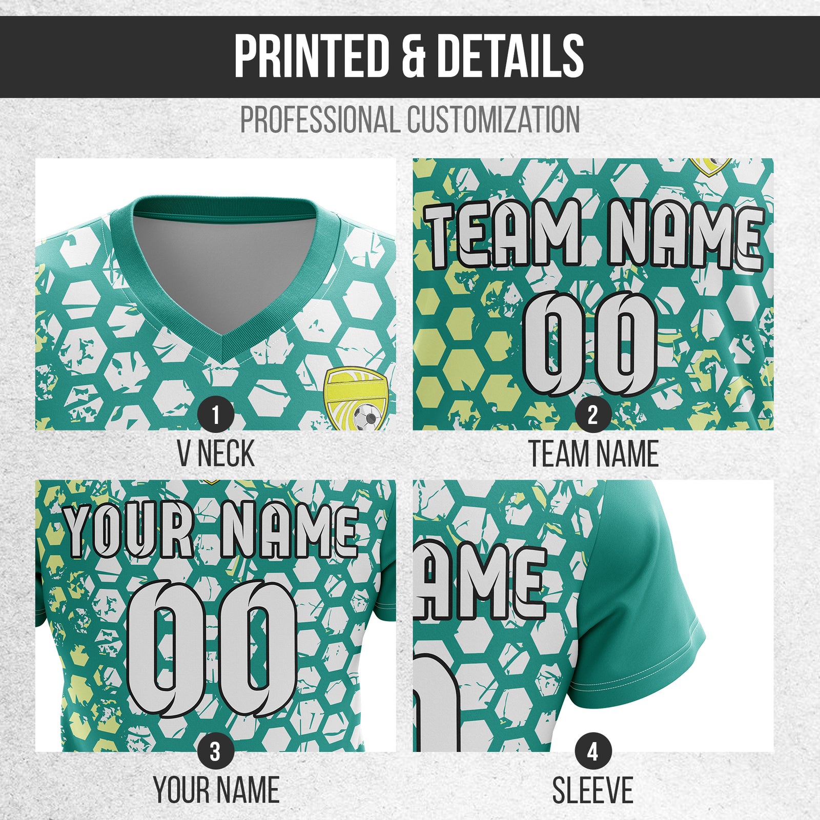 Custom Hex V-Full Pattern Teal Soccer sport Tops Jersey