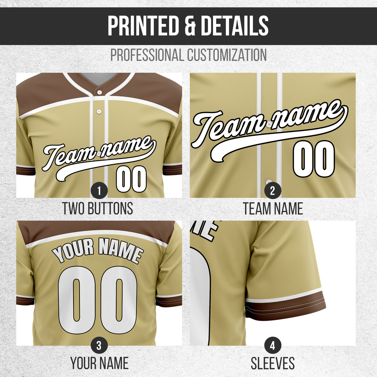 Custom Marquee Classic Baseball Khaki Sports Jersey Personalized Uniform with Name & Number