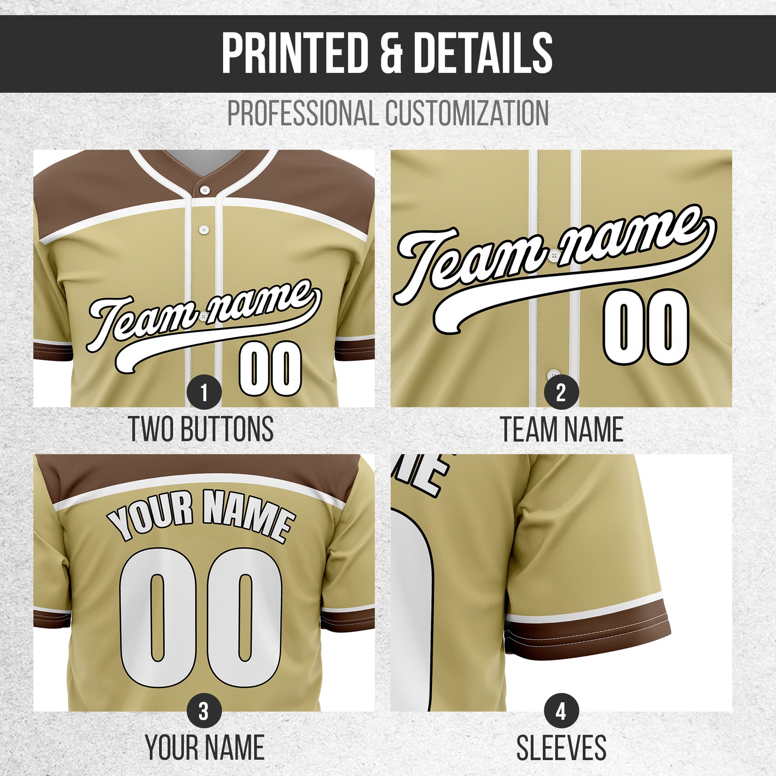 Custom Marquee Classic Baseball Khaki Sports Jersey Personalized Uniform with Name & Number