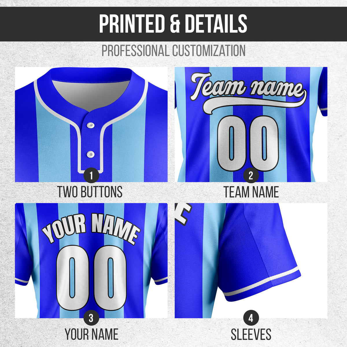 Custom Dual Stripe Blue Baseball Sports Jersey Personalized Uniform with Name & Number