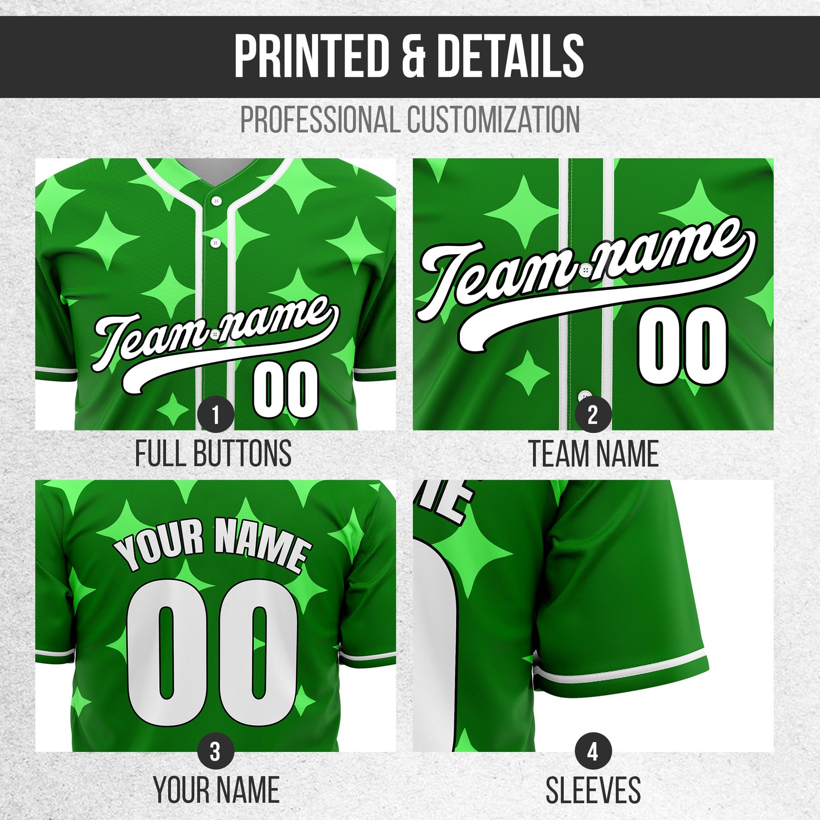 Custom Starlight Green Baseball Sports Jersey Personalized Uniform with Name & Number