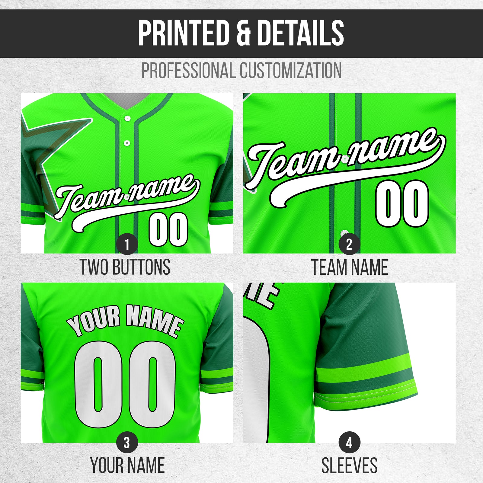 Custom Star Classic Baseball Neon Green Sports Jersey Personalized Uniform with Name & Number