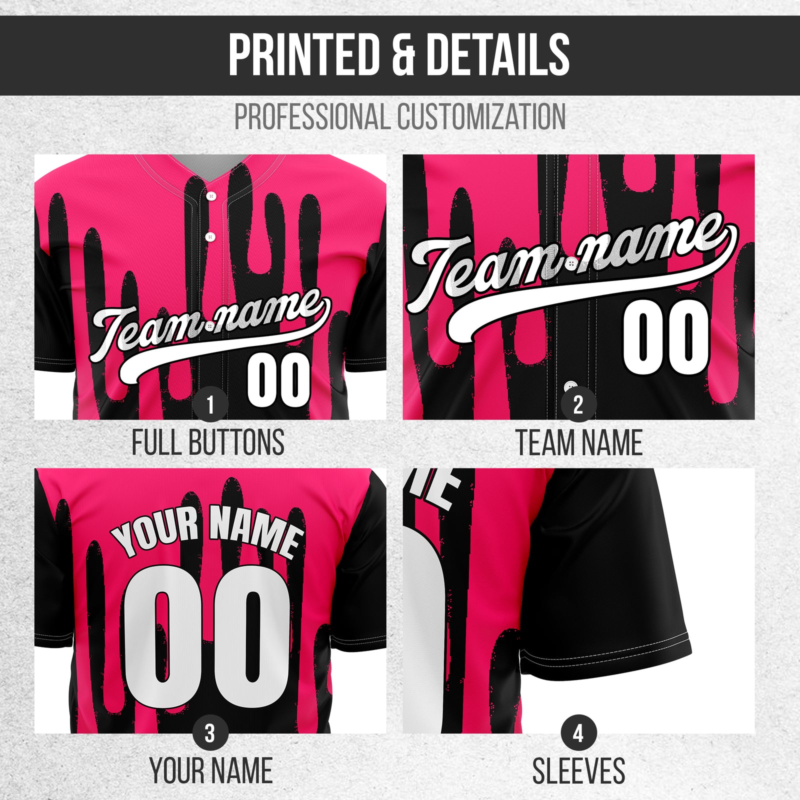 Custom Ink Drip Black Sports Jersey Personalized Uniform with Name & Number