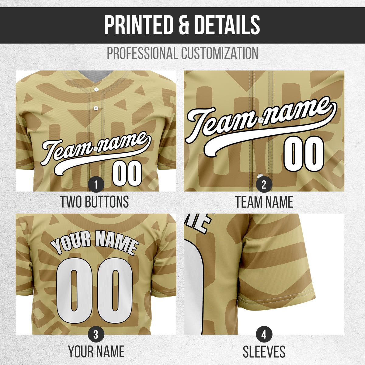 Custom Hawaii Hustle Khaki Baseball Sports Jersey Personalized Uniform with Name & Number