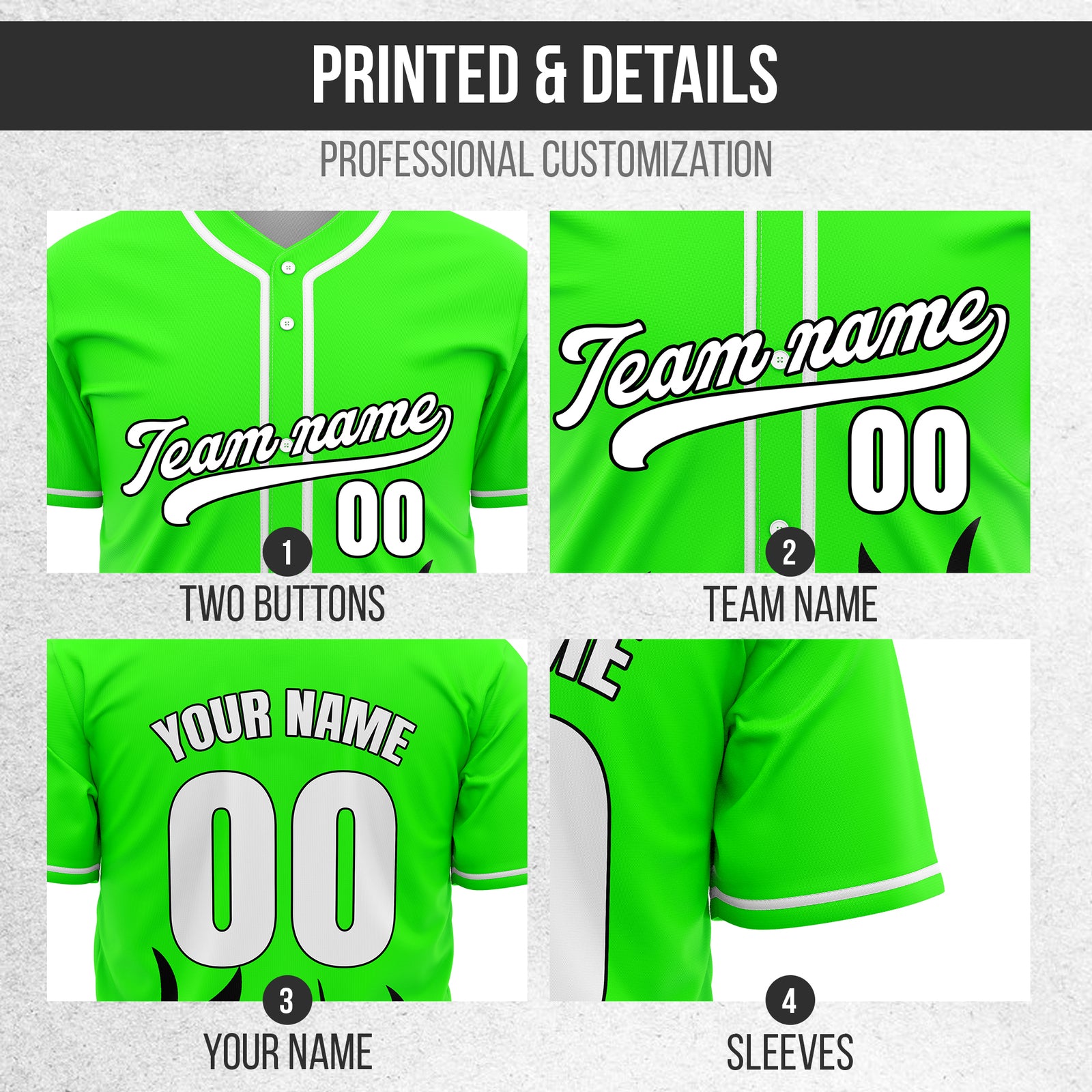 Custom Burnout Neon Green Baseball Sports Jersey Personalized Uniform with Name & Number