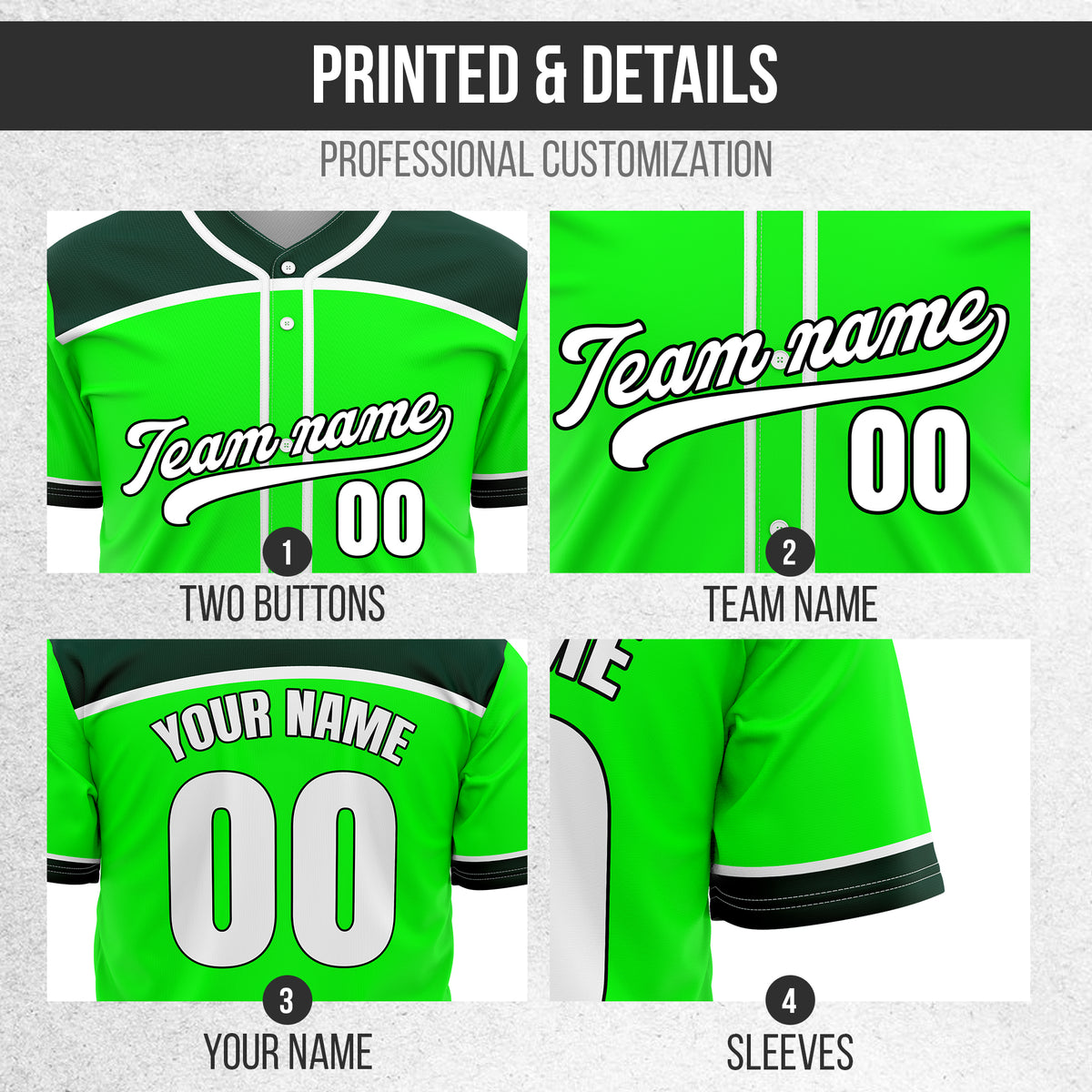 Custom Marquee Classic Baseball Green Sports Jersey Personalized Uniform with Name & Number
