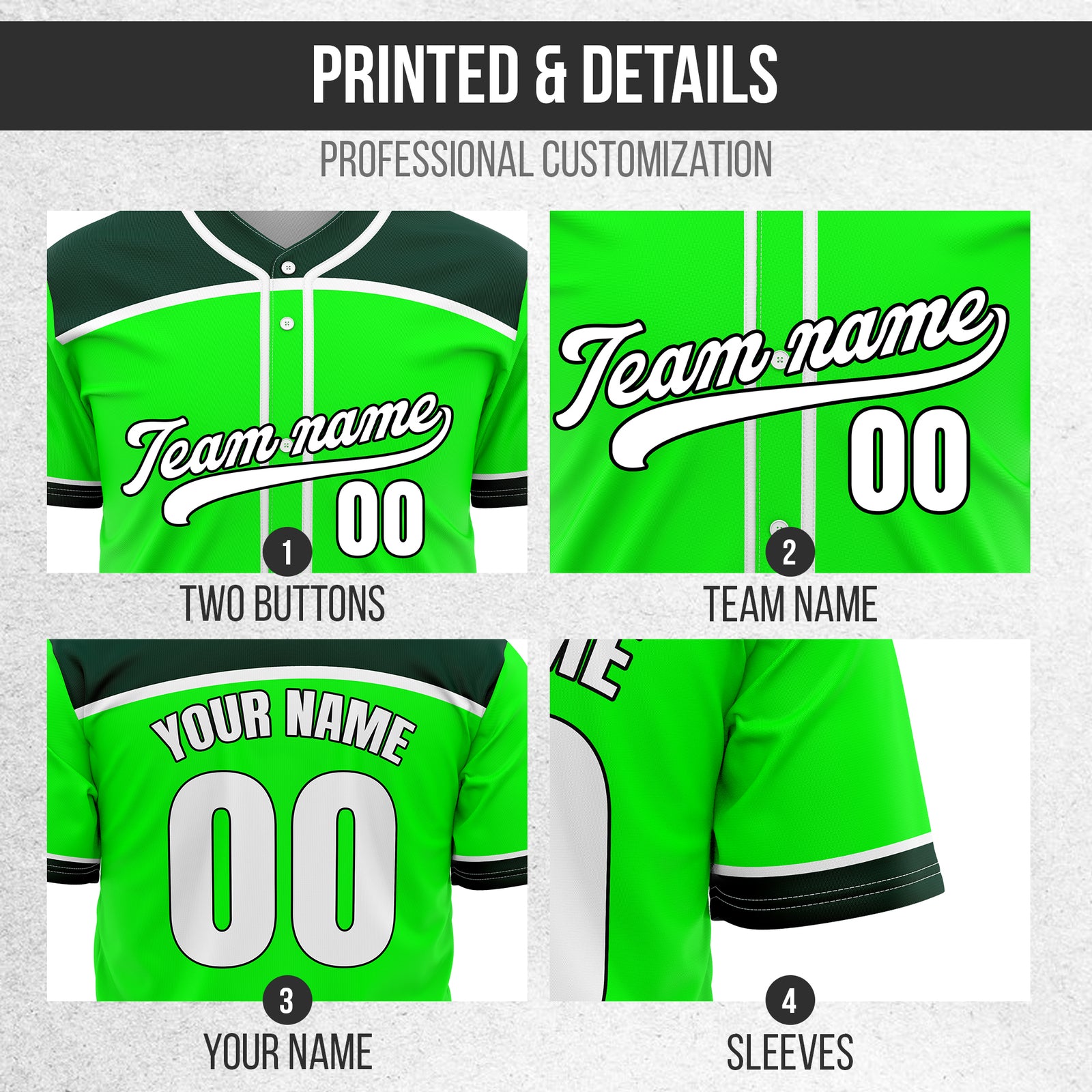 Custom Marquee Classic Baseball Green Sports Jersey Personalized Uniform with Name & Number