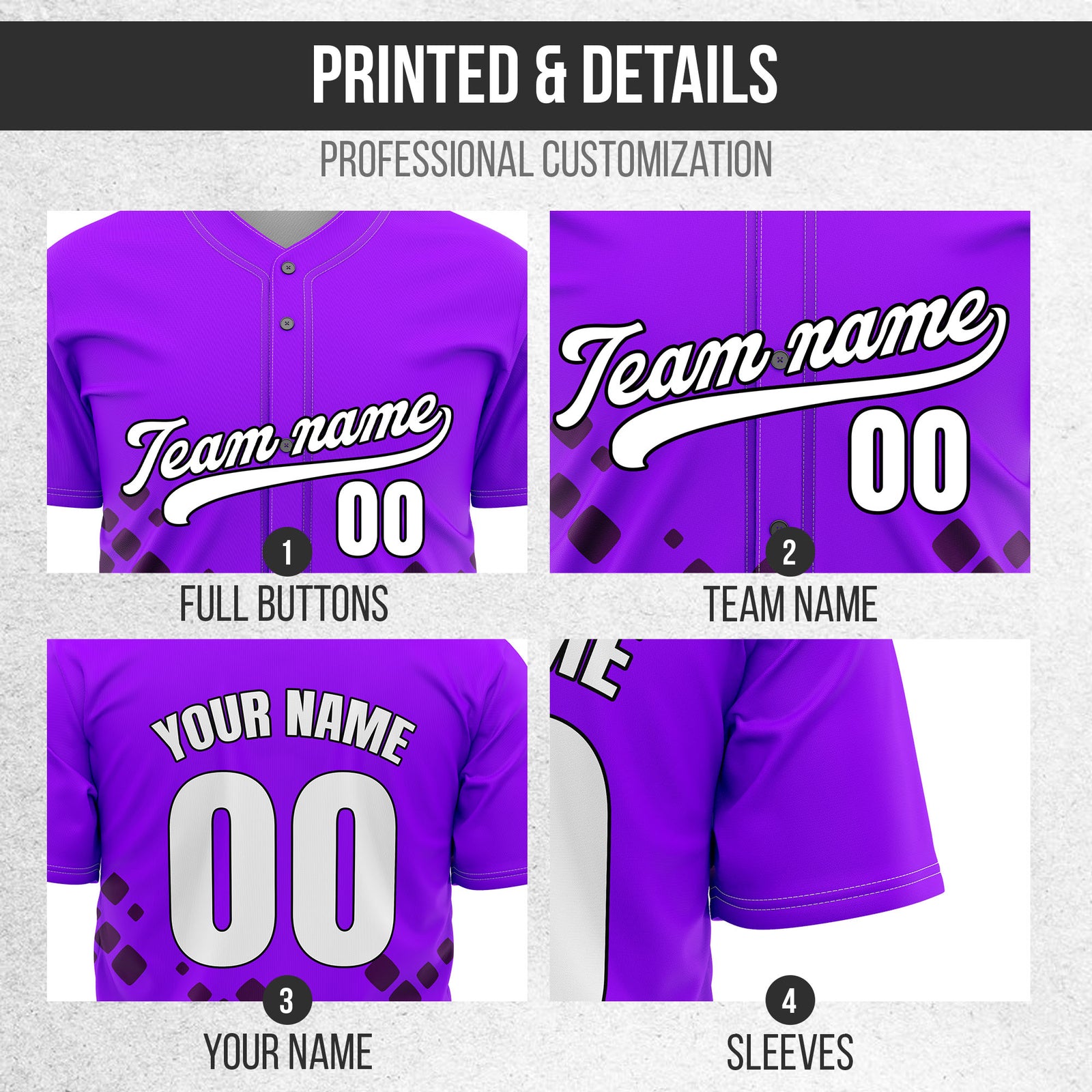 Custom Shadow Sparks Purple Baseball Sports Jersey Personalized Uniform with Name & Number