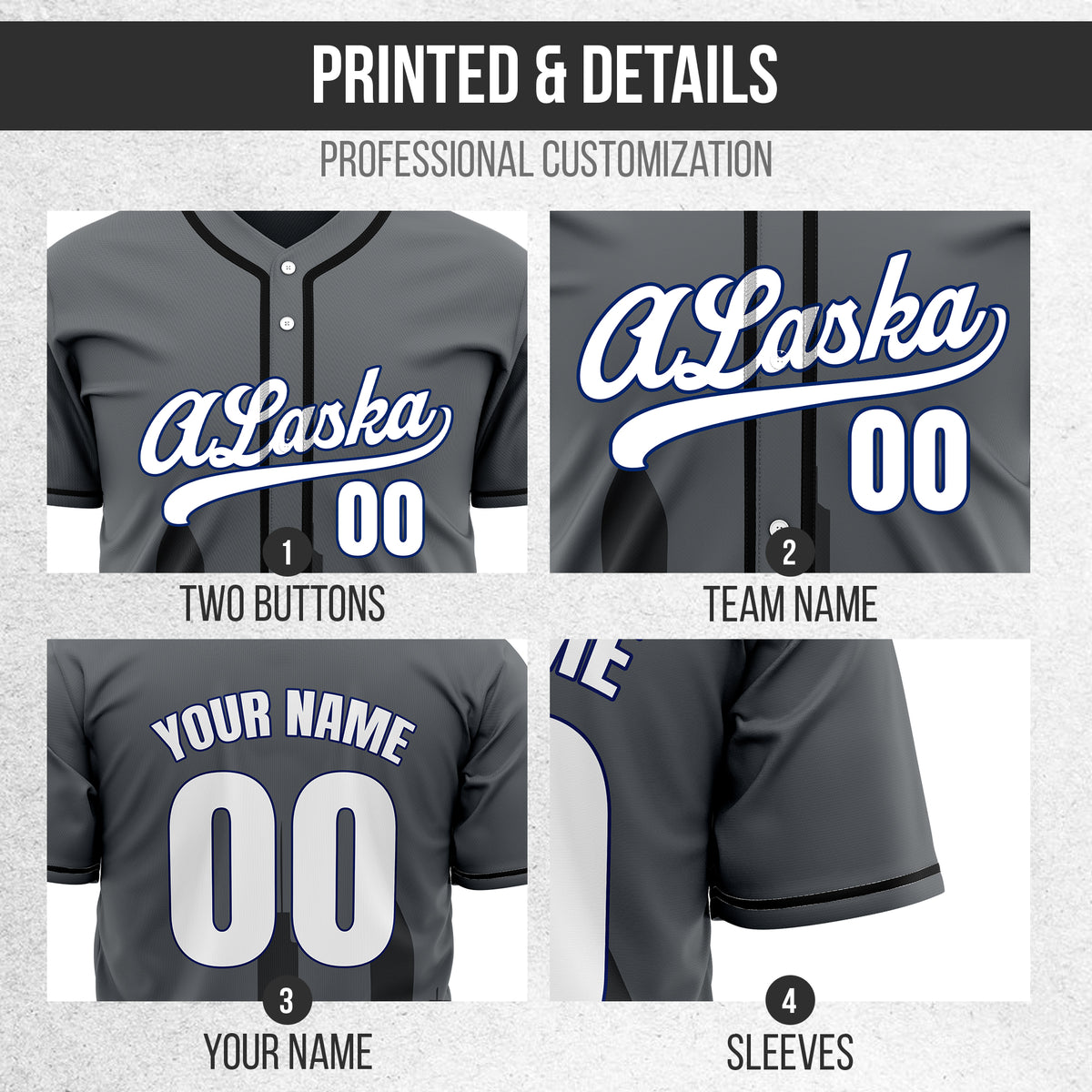 Custom City Horizon Dark Grey Baseball Sports Jersey Personalized Uniform with Name & Number