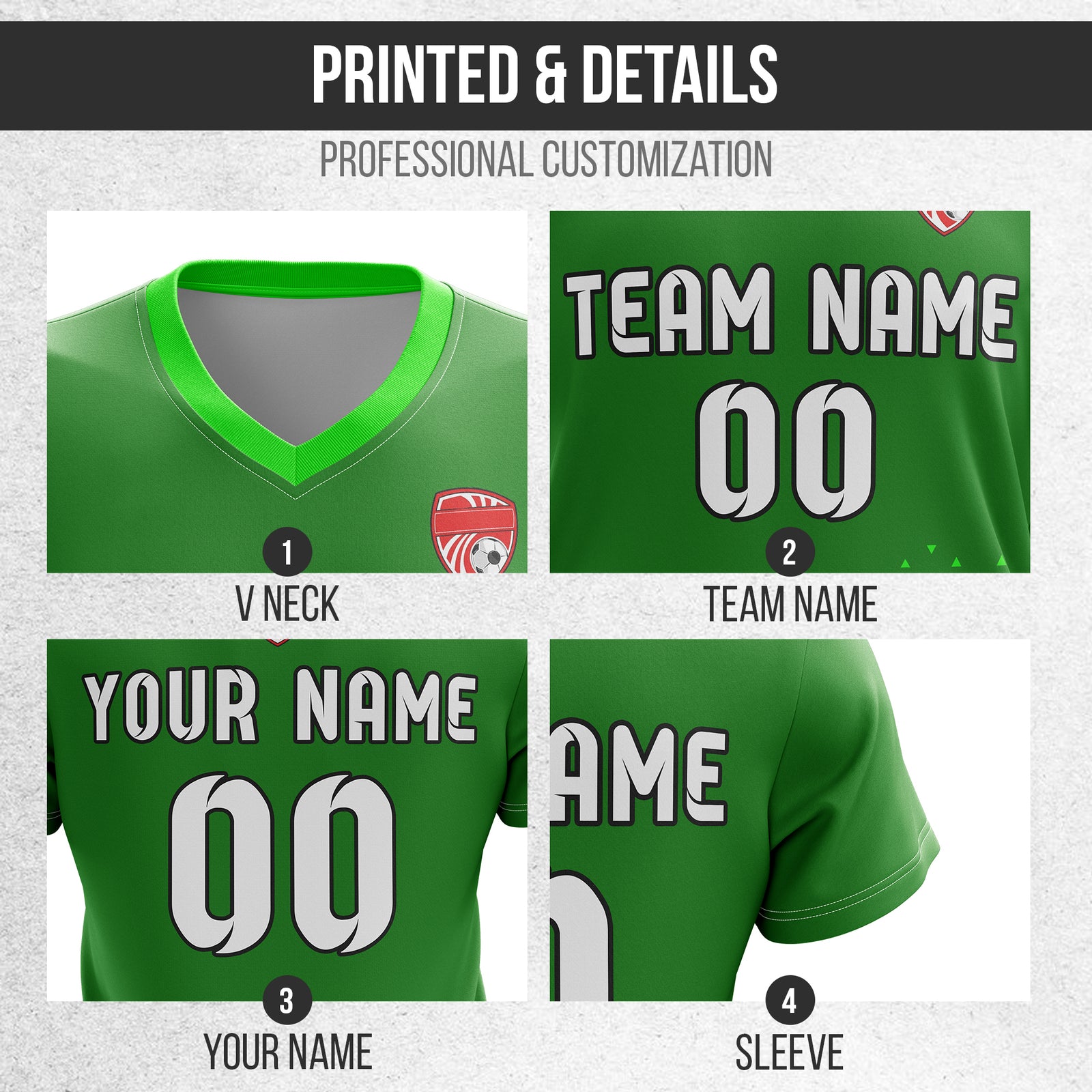 Custom Tri-Edge V-Side Pattern Green Soccer sport Tops Jersey