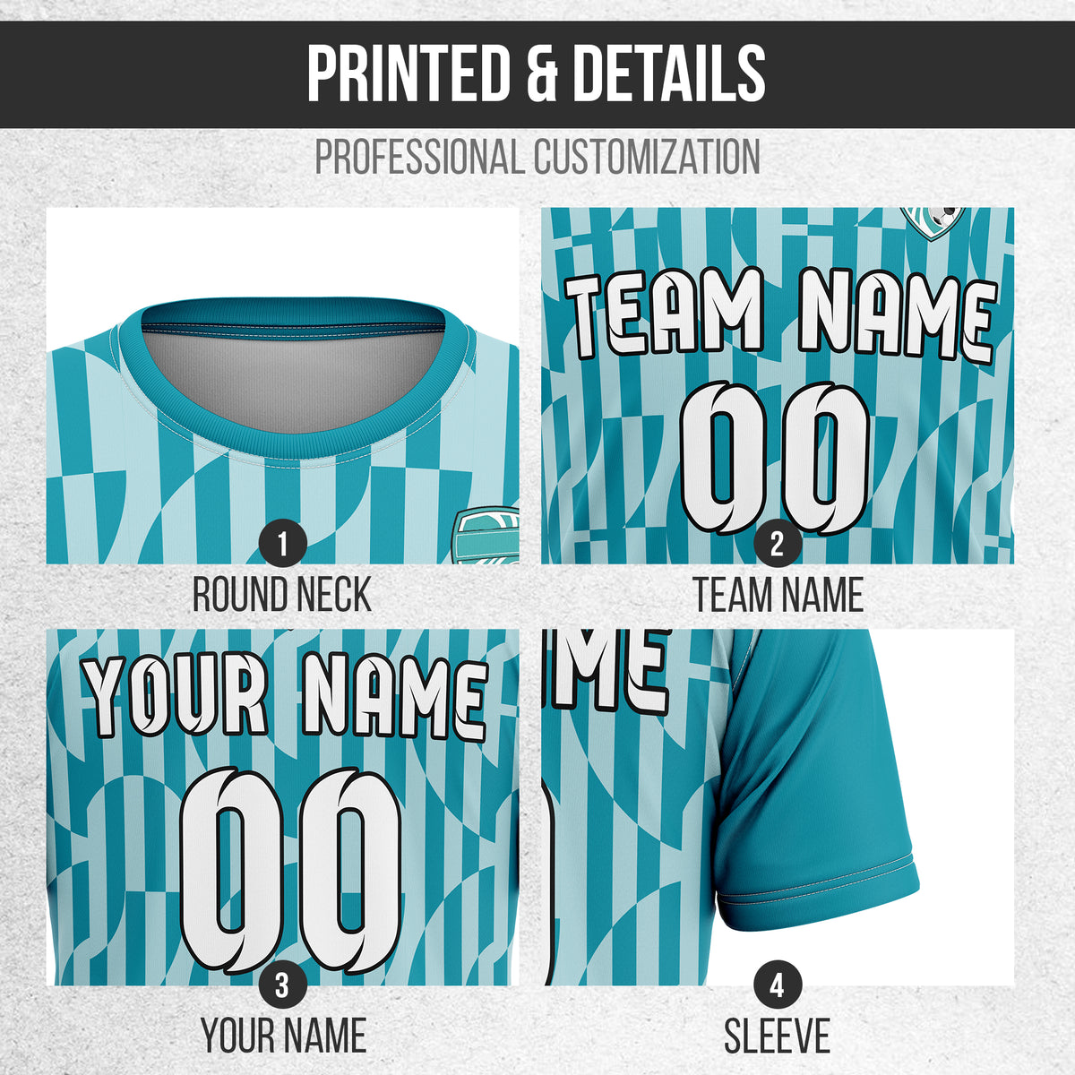Custom Pulse Grid R-Full Pattern Soccer Teal Sport Tops Jersey