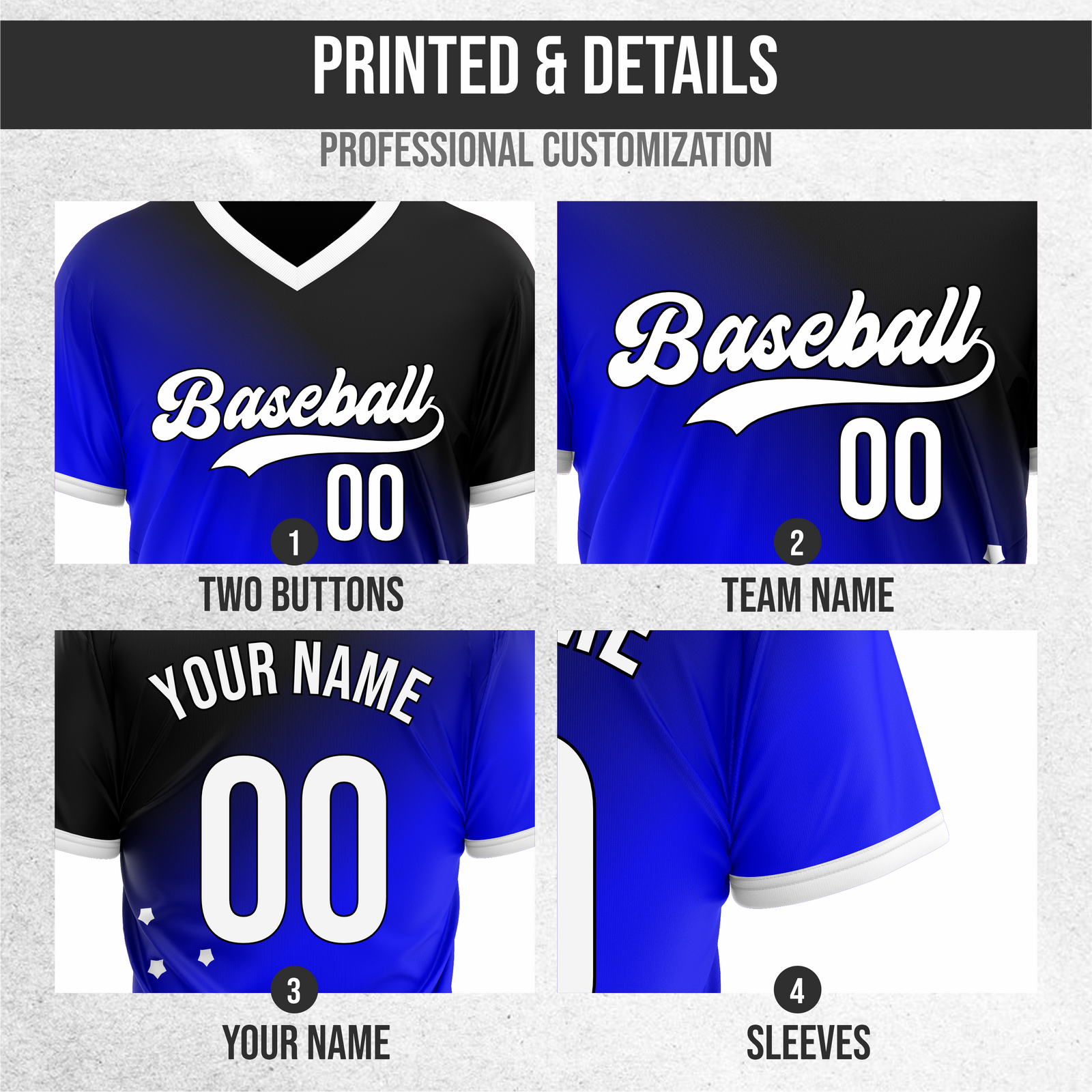 Custom Twilight Stars Baseball Blue Sports Jersey Personalized Uniform with Name & Number