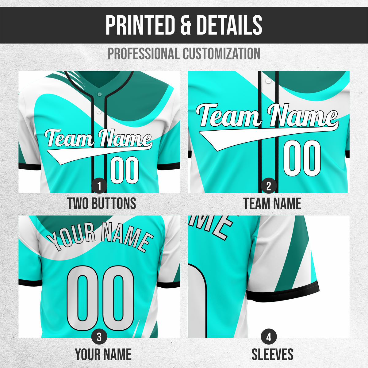 Custom Heritage Flow Baseball Aqua Sports Jersey Personalized Uniform with Name & Number